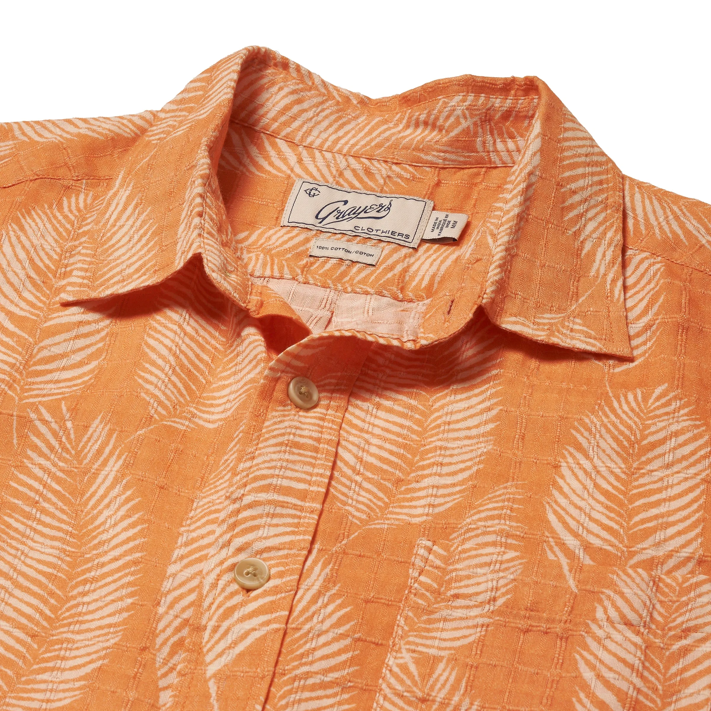 Bamboo Dobby Printed Short Sleeve Shirt - Coppertone Leaf Light and Comfortable