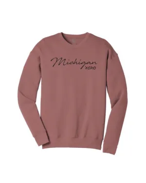 Ink Detroit Michigan XOXO Crewneck Sweatshirt - Mauve Windproof Design Night Out