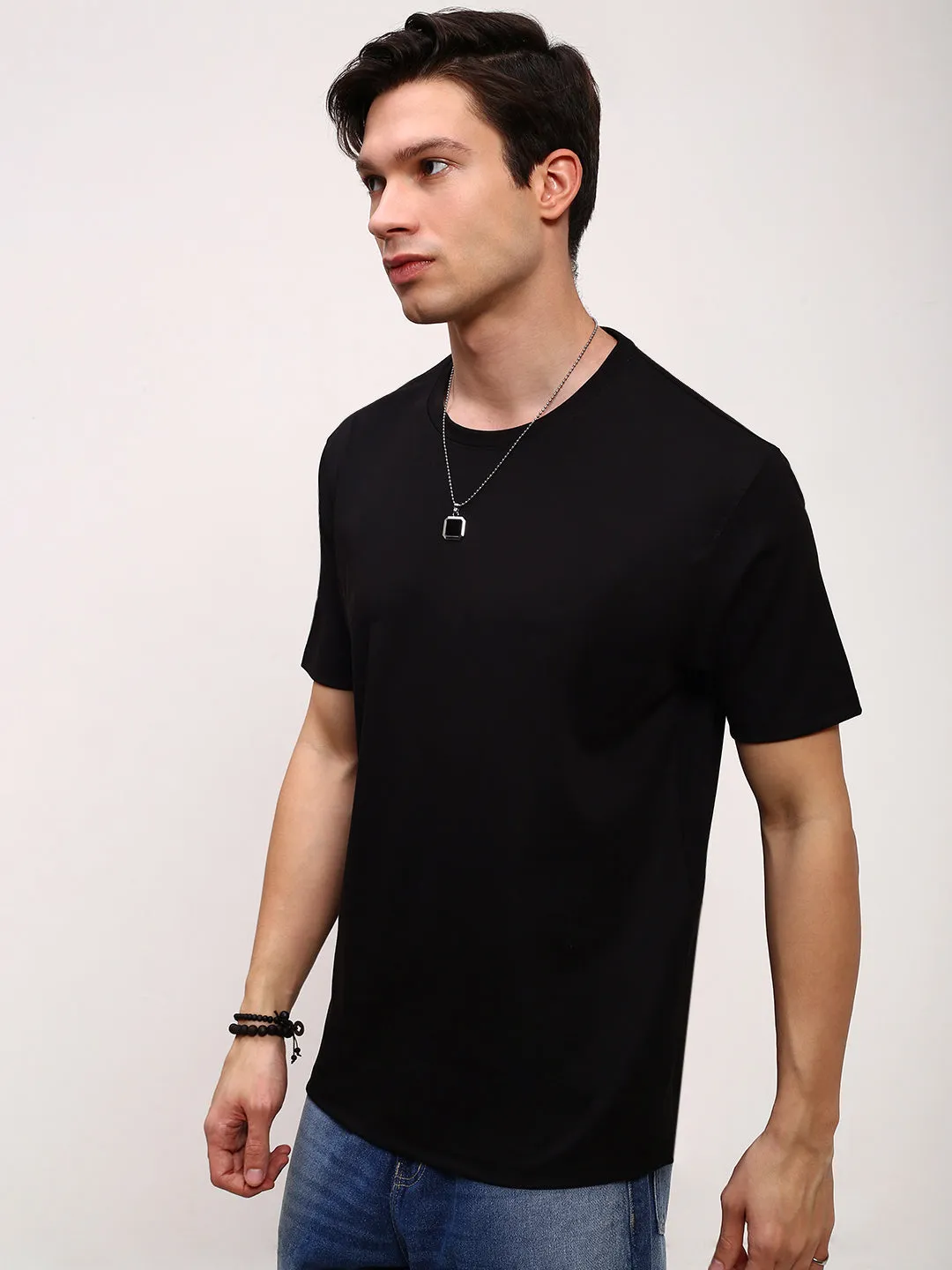 product custom made perfection Autumn Wear Men's Black Solid Cotton Round Neck T-Shirt