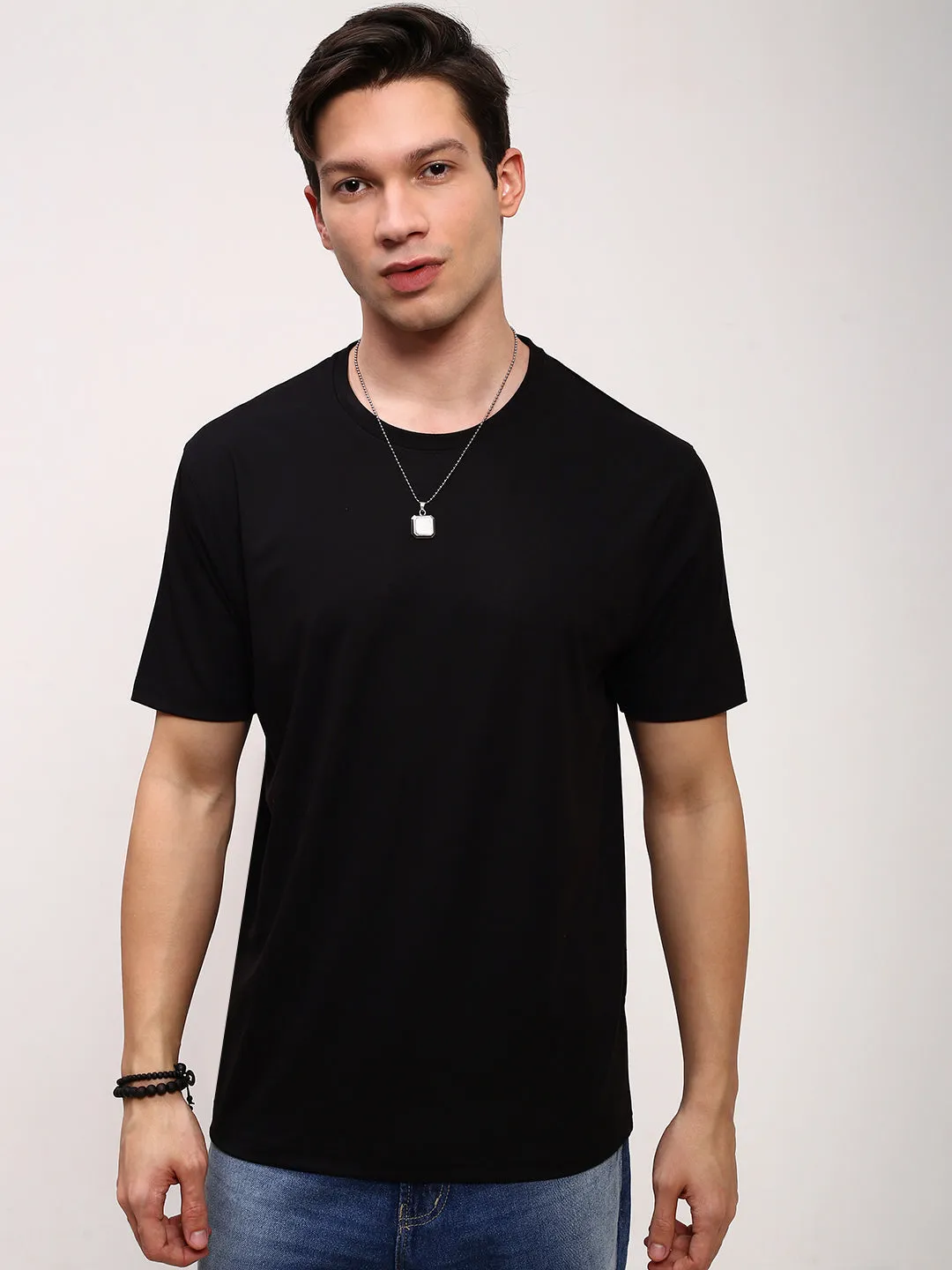 Backpacking Essential Men's Black Solid Cotton Round Neck T-Shirt
