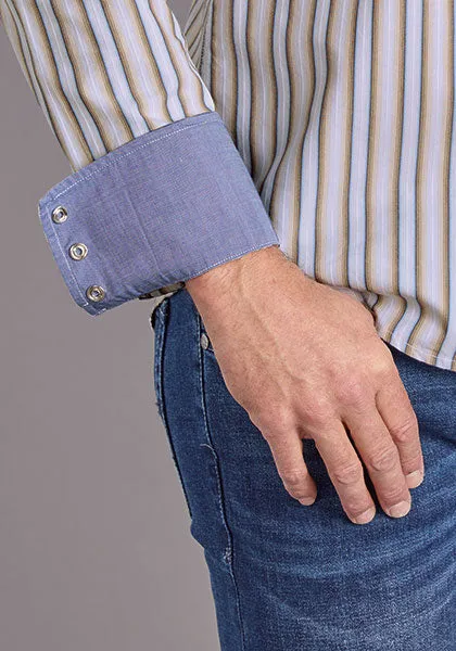 Heather Texture Finish Stetson Men's L/S Ombre Stripe Western Snap Shirt in Brown