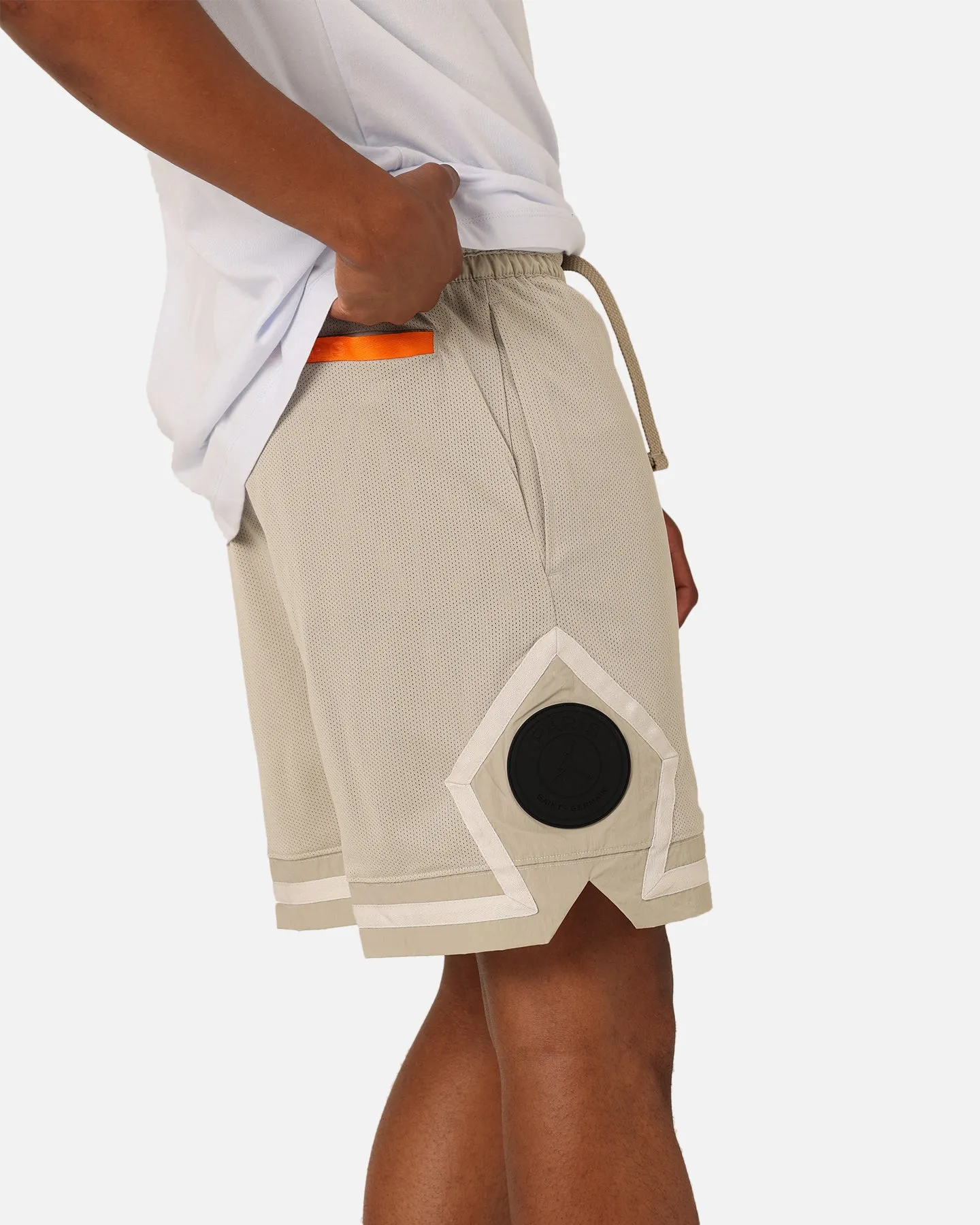 surfing gear Jordan X Paris Saint-Germain Mesh Diamond Shorts Stone/Magma Orange