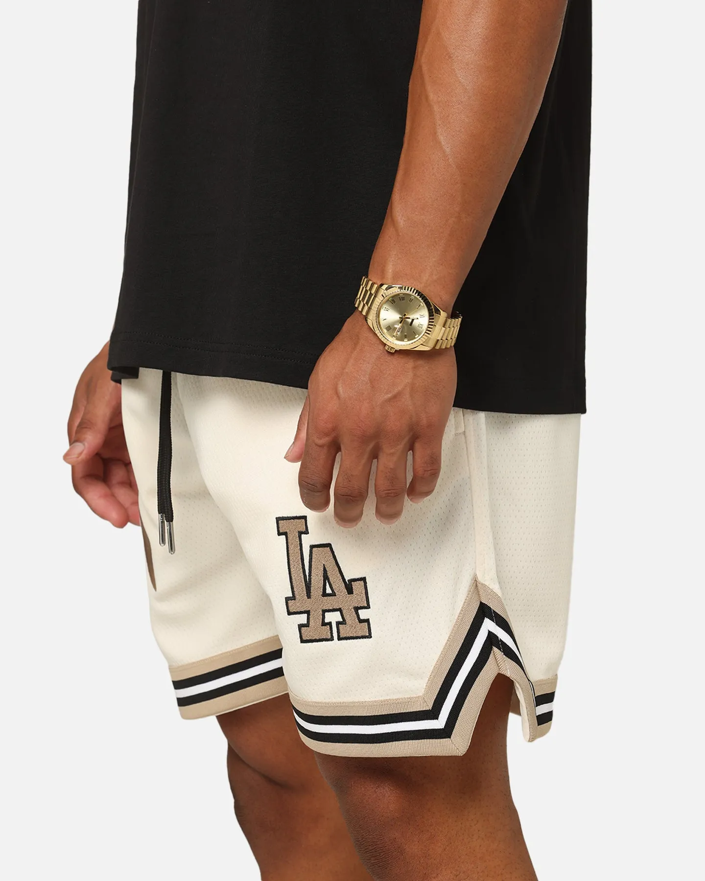 Quick Access Zip Pockets Multi Directional Flex New Era Los Angeles Dodgers Mesh Shorts Light Beige