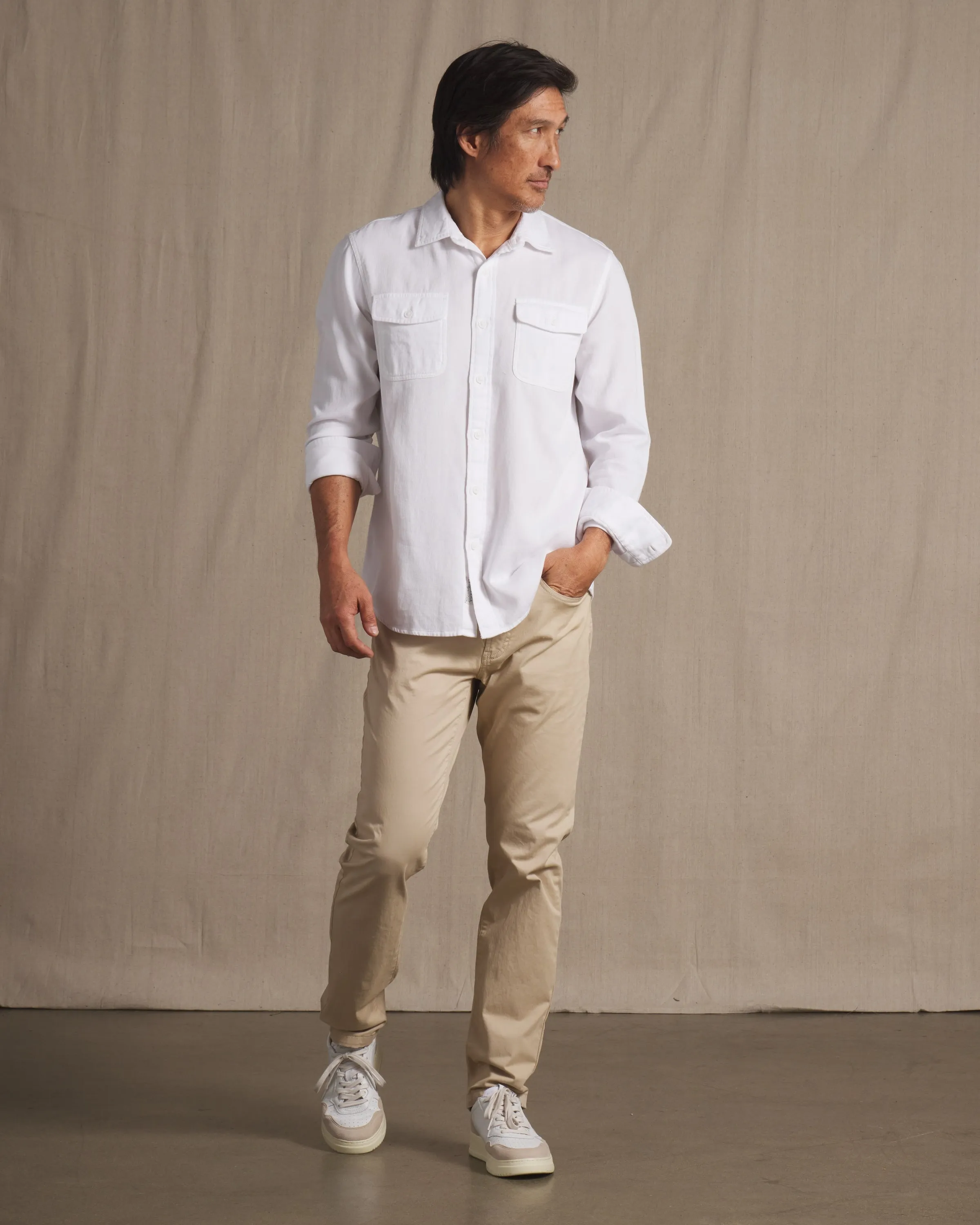 Bedford Textured Shirt - White Premium Cotton Blend No Slip Shoulder Design