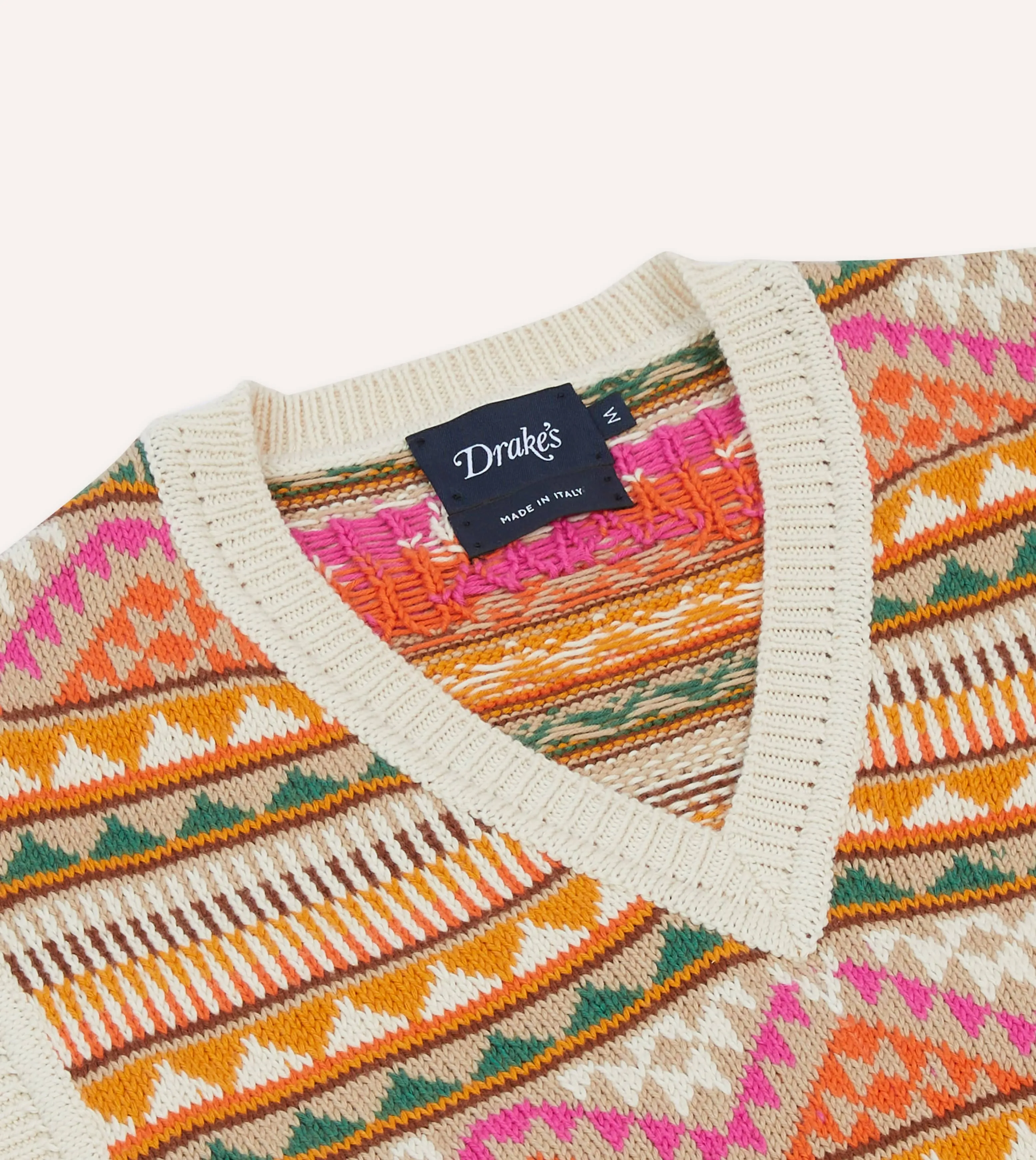 Beige Cotton Cashmere Kilim Knit Vest Classic Warmth