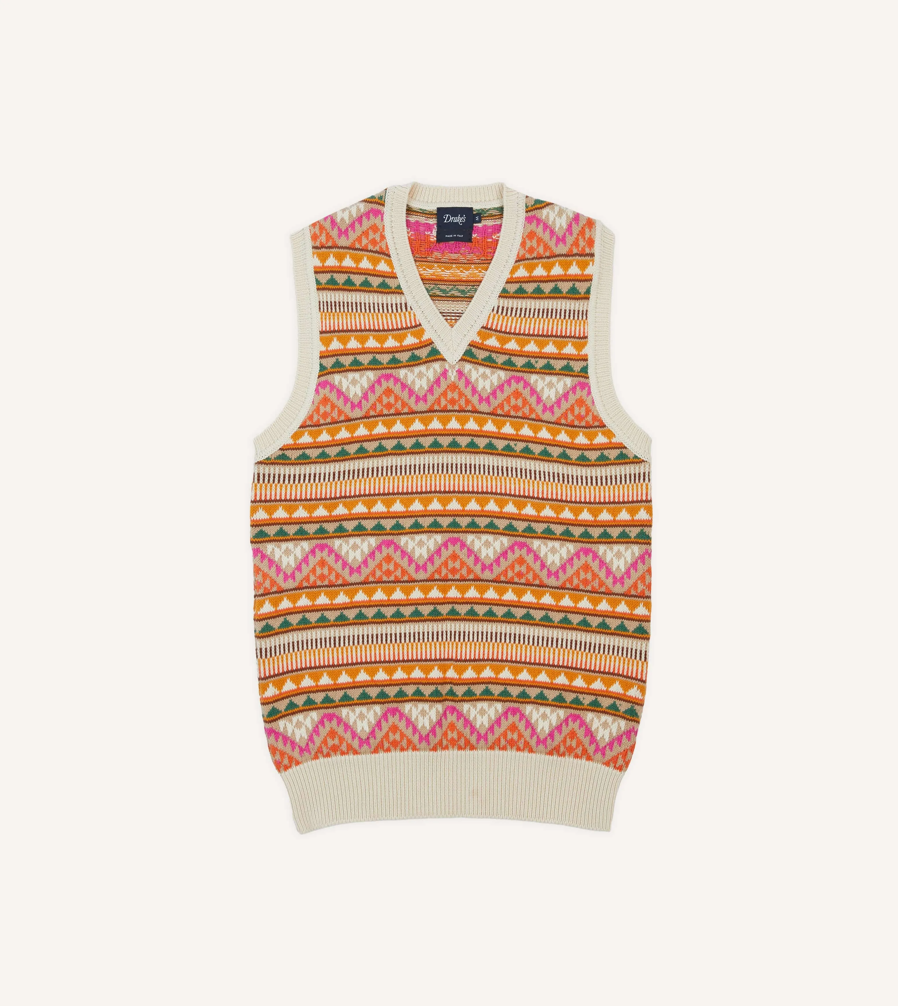 Minimal Fashion TearResistant Fabric Beige Cotton Cashmere Kilim Knit Vest