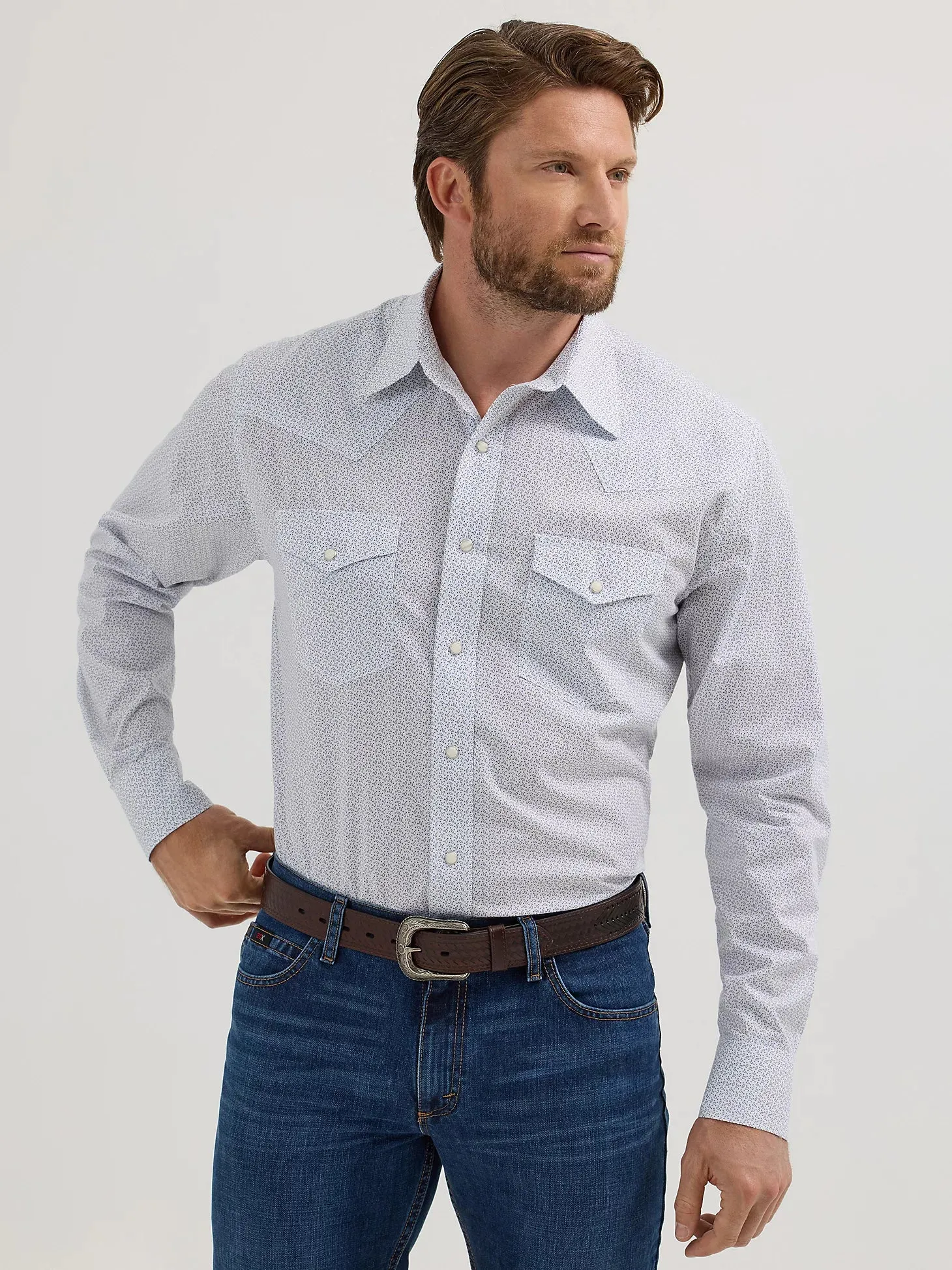 Classic Smart Wrangler Men's L/S 20X Competition Western Snap Shirt in Feather White (Available in Tall Sizes)