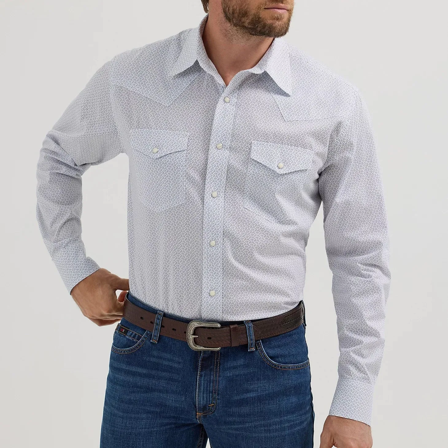 Wrangler Men's L/S 20X Competition Western Snap Shirt in Feather White (Available in Tall Sizes) Lace trim Lightweight Feel