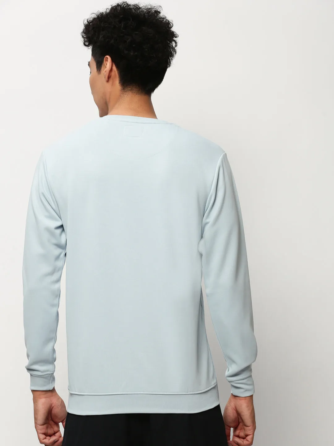 Travel Bold product fuzzy coziness Men's Blue Round Neck Long Sleeves Cotton Pullover