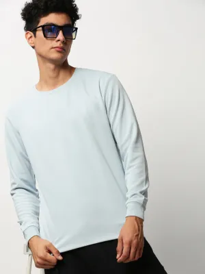 Men's Blue Round Neck Long Sleeves Cotton Pullover product personalized touch