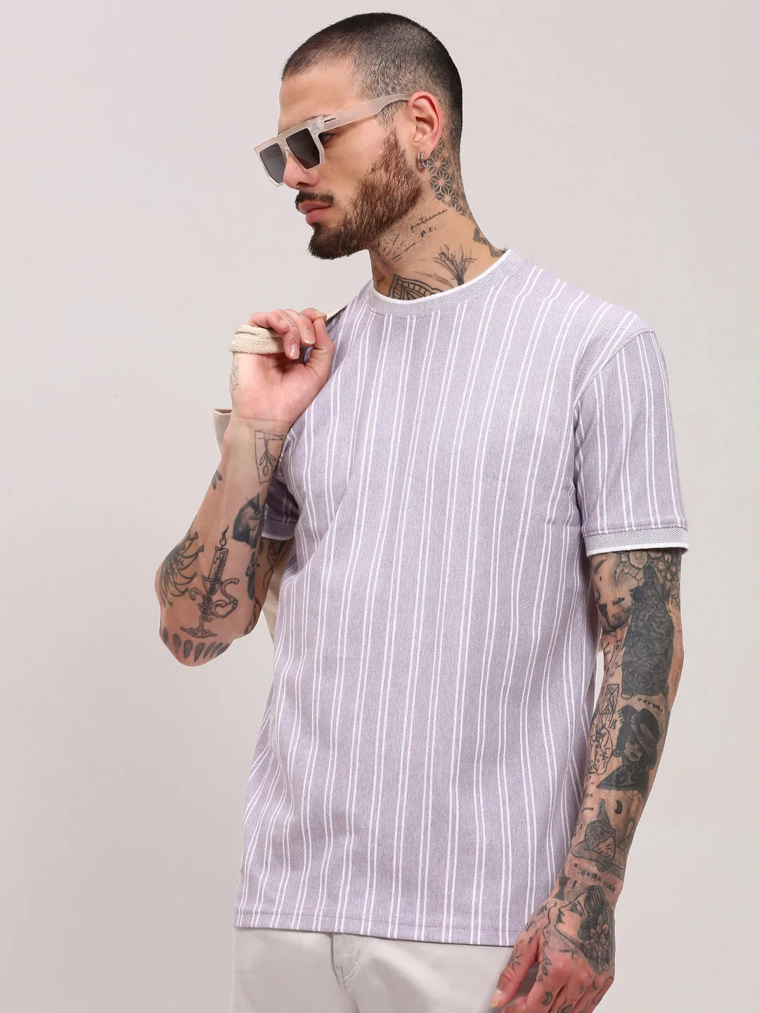 watch accents Men's Purple Striped T-Shirt