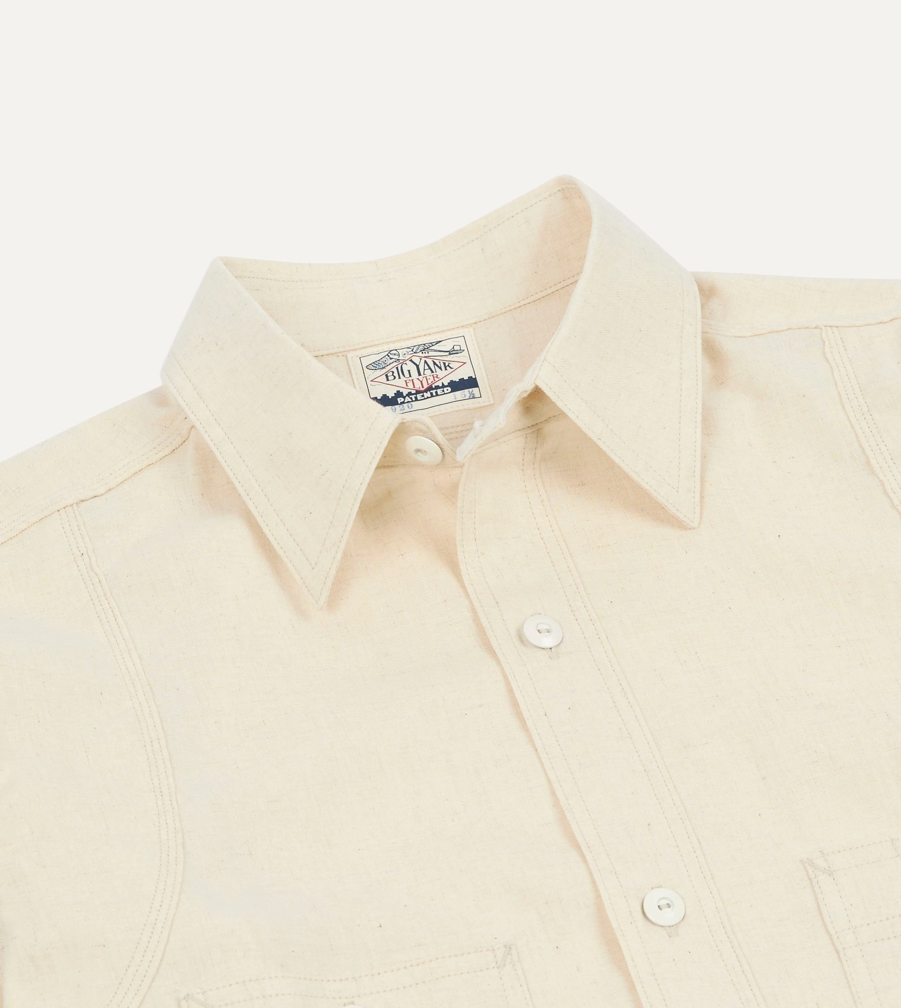 Big Yank '1920' Ecru Cotton-Linen Twill Flyer Shirt Anti Odor Technology Classic timelessness