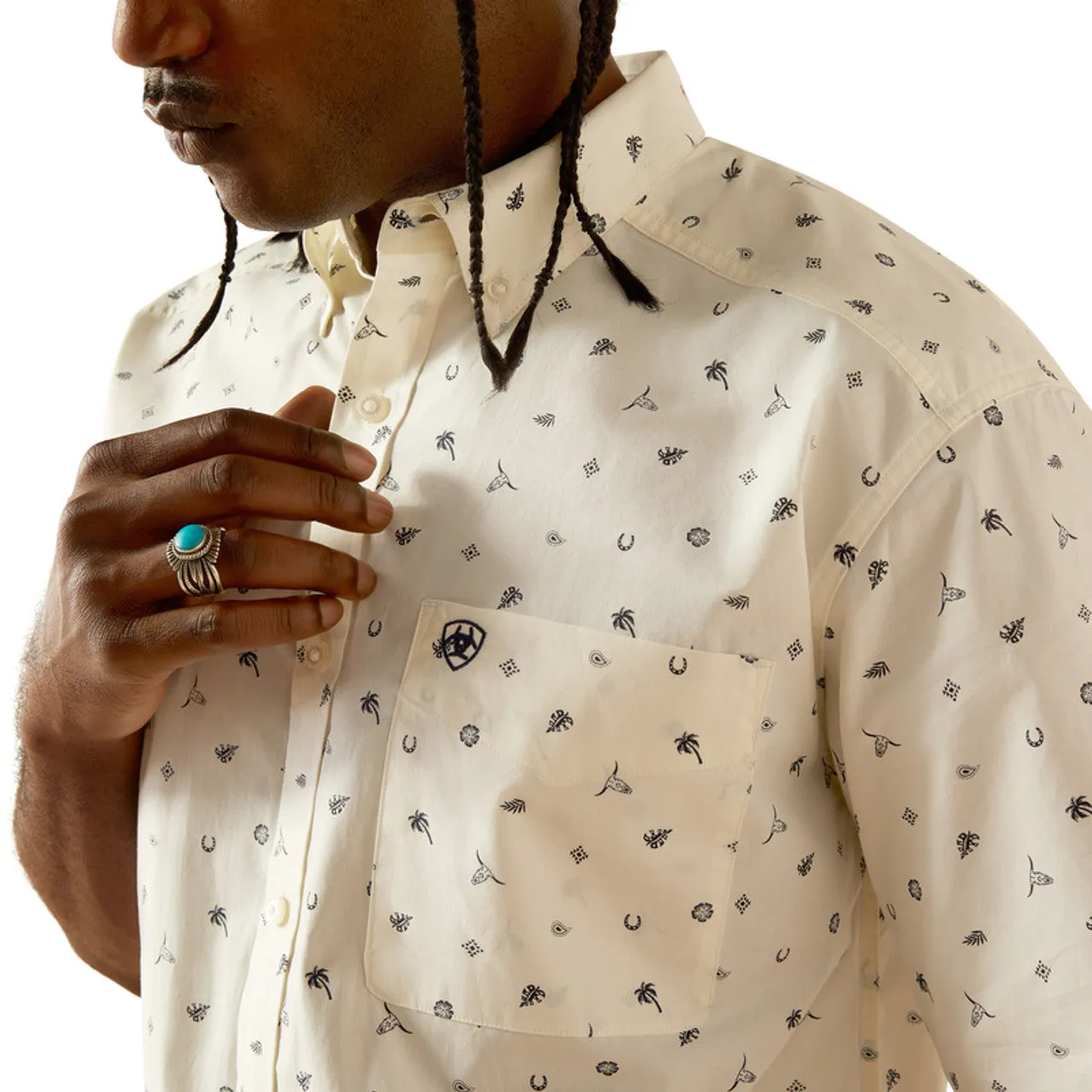 Stylish and Cozy Ariat Men's S/S Colter Classic Fit Western Button Down Shirt in White