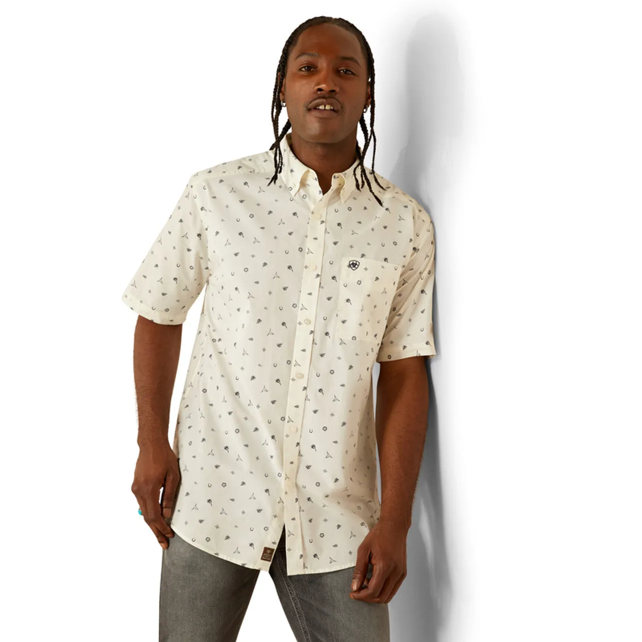 Ariat Men's S/S Colter Classic Fit Western Button Down Shirt in White Versatile Wear Comfortable fit