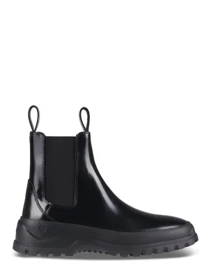 Cross Building Subtle Fashion Black Calf Leather Boots With Chunky Rubber Sole