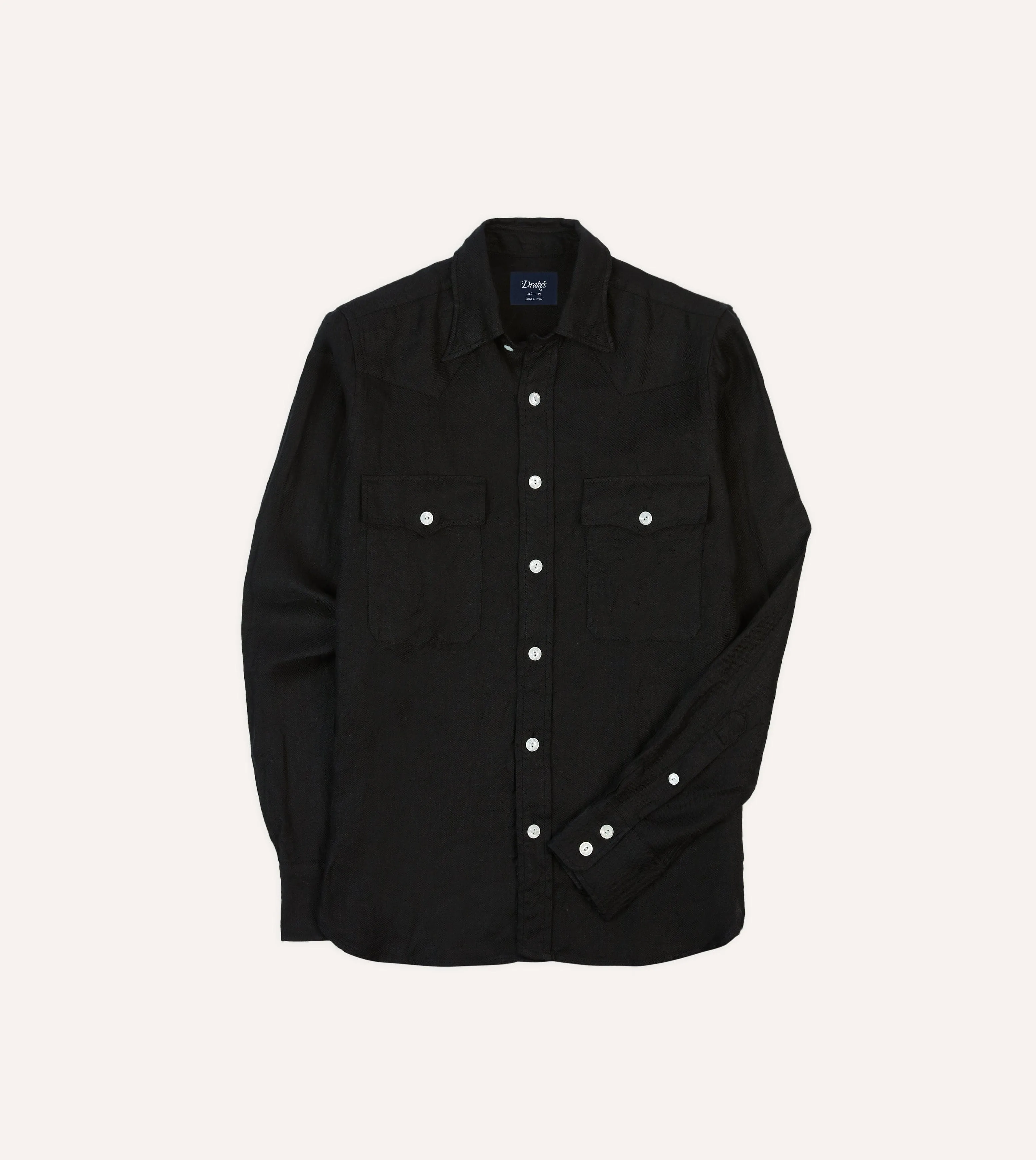 Black Linen Twill Two-Pocket Western Shirt Fun and Playful Comfortable Weave