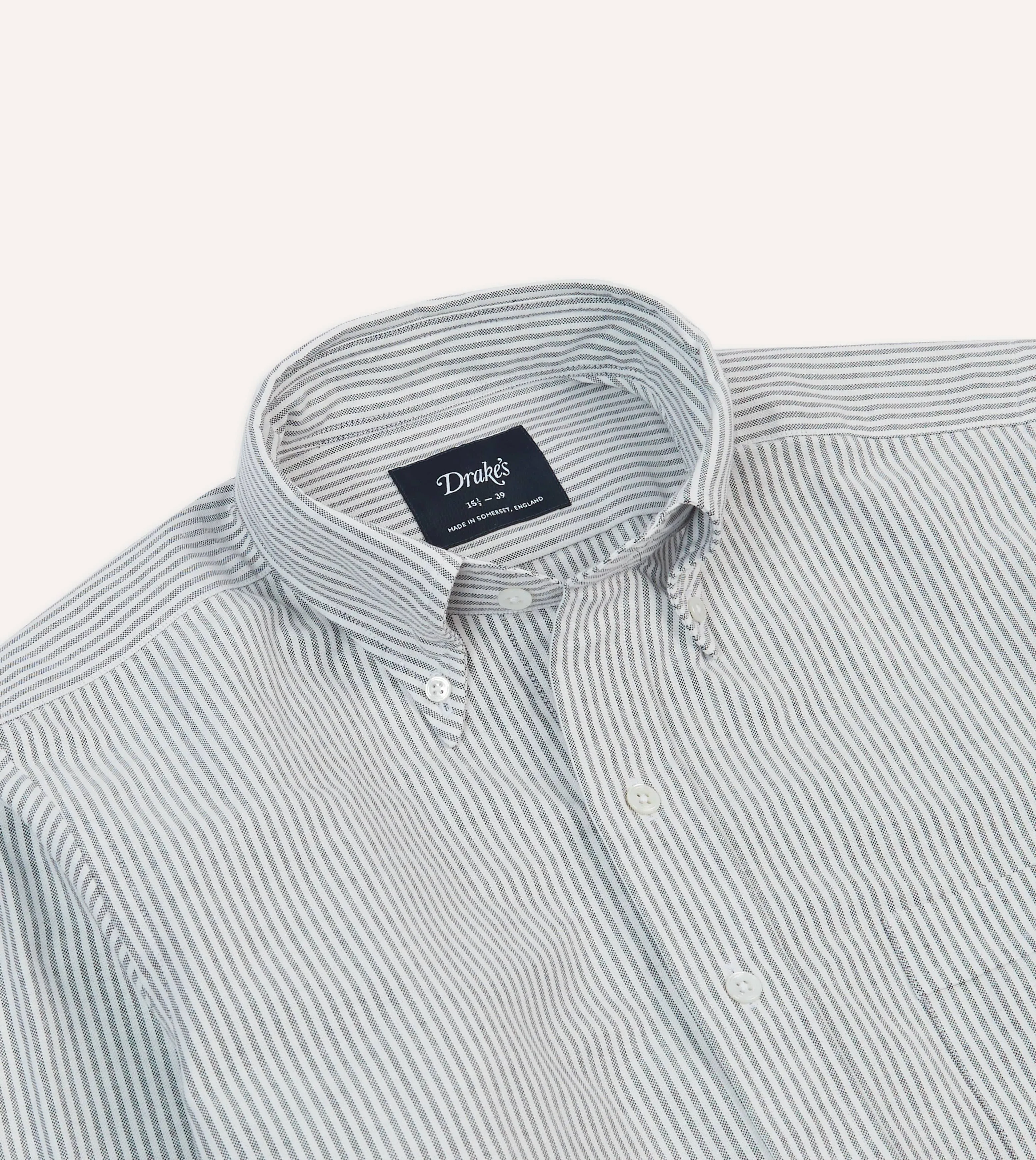 Black Ticking Stripe Cotton Oxford Cloth Button-Down Shirt Soft Comfort Wear Layered Hem Detail