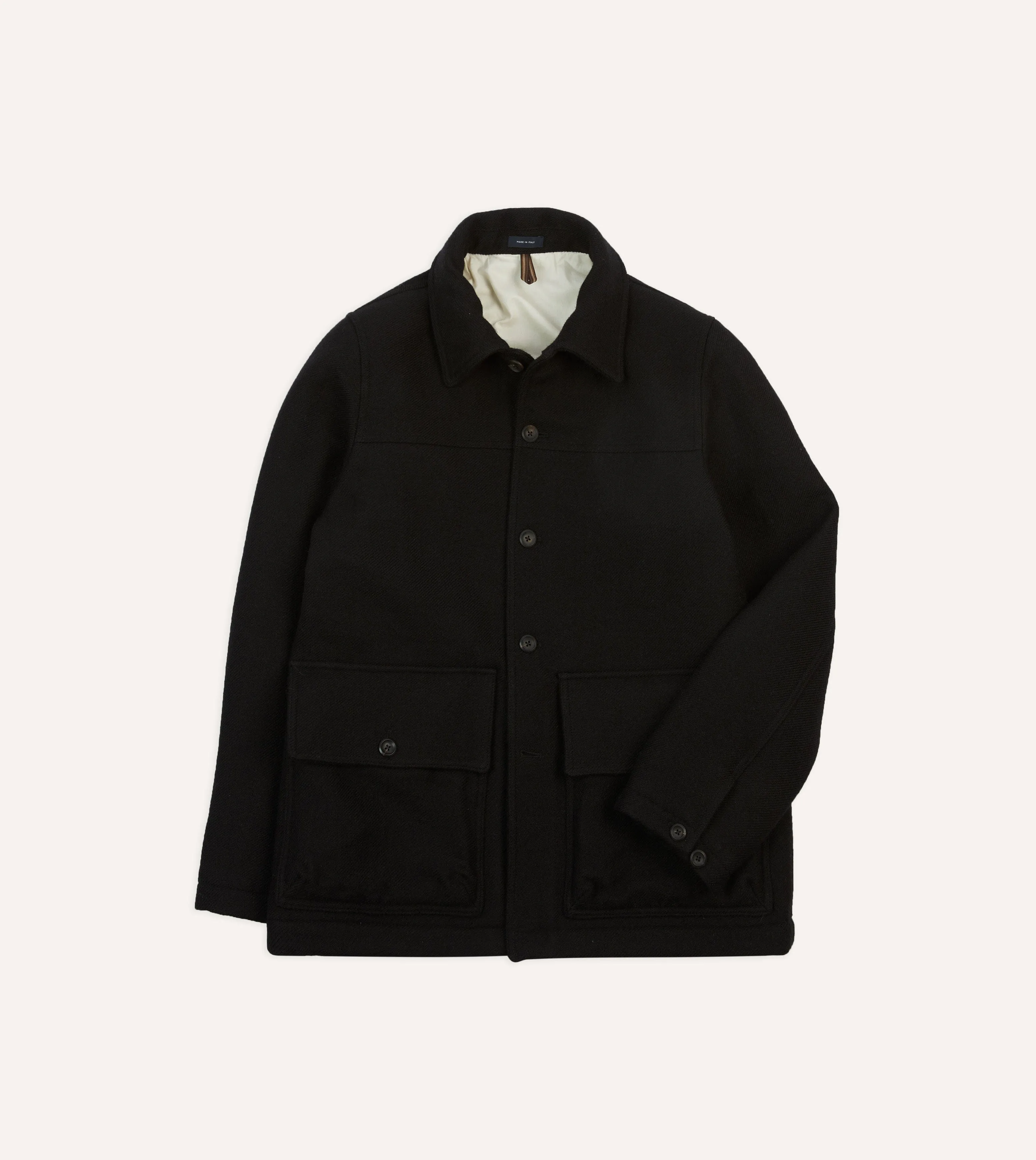 Ventilated Back Panel Three Layer Laminate Black Wool Donkey Jacket