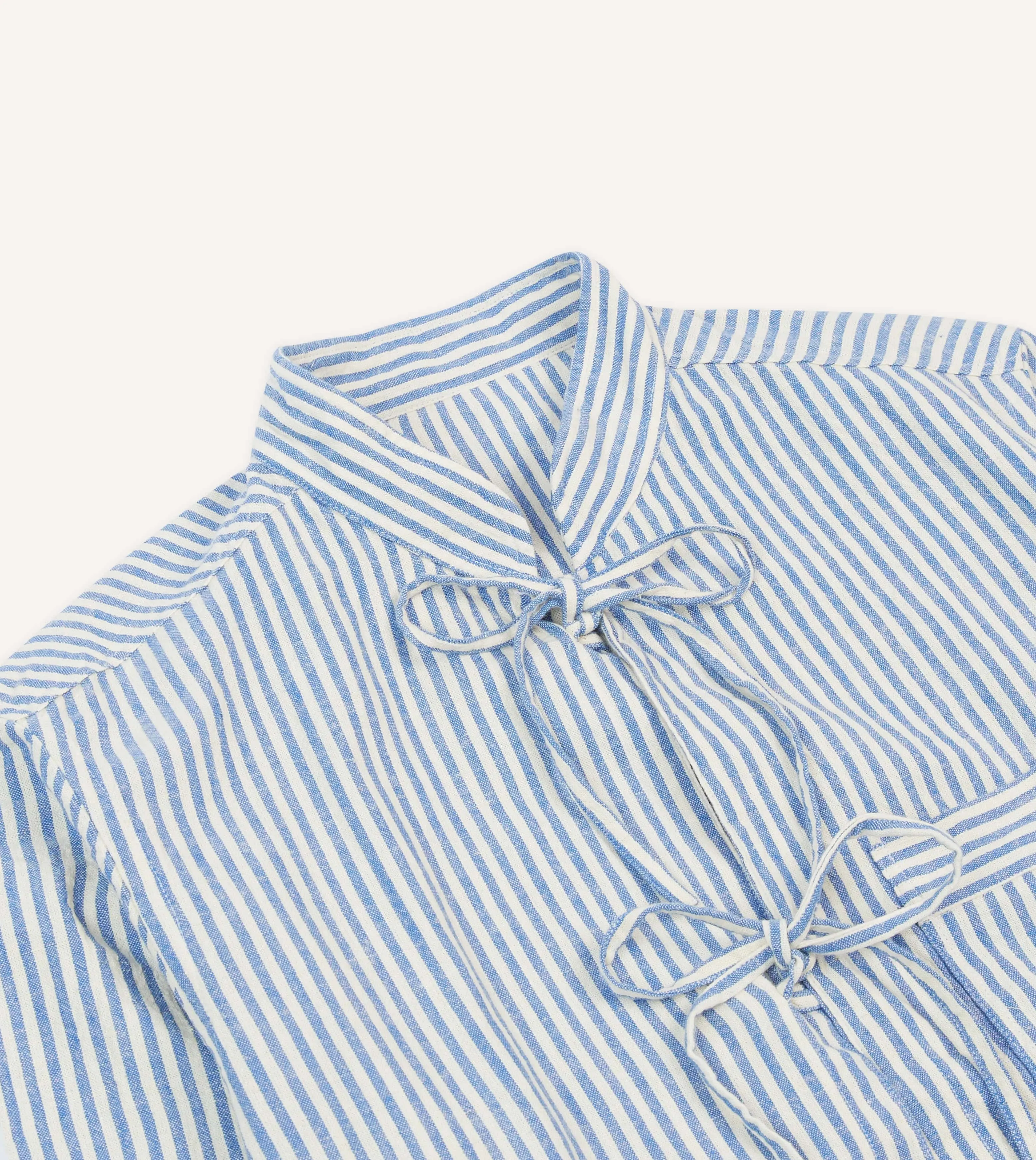 Modern Fit Blue and Ecru Stripe Tie Front Lightweight Overshirt