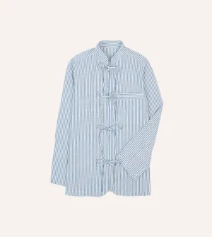 Sustainable Blue and Ecru Stripe Tie Front Lightweight Overshirt