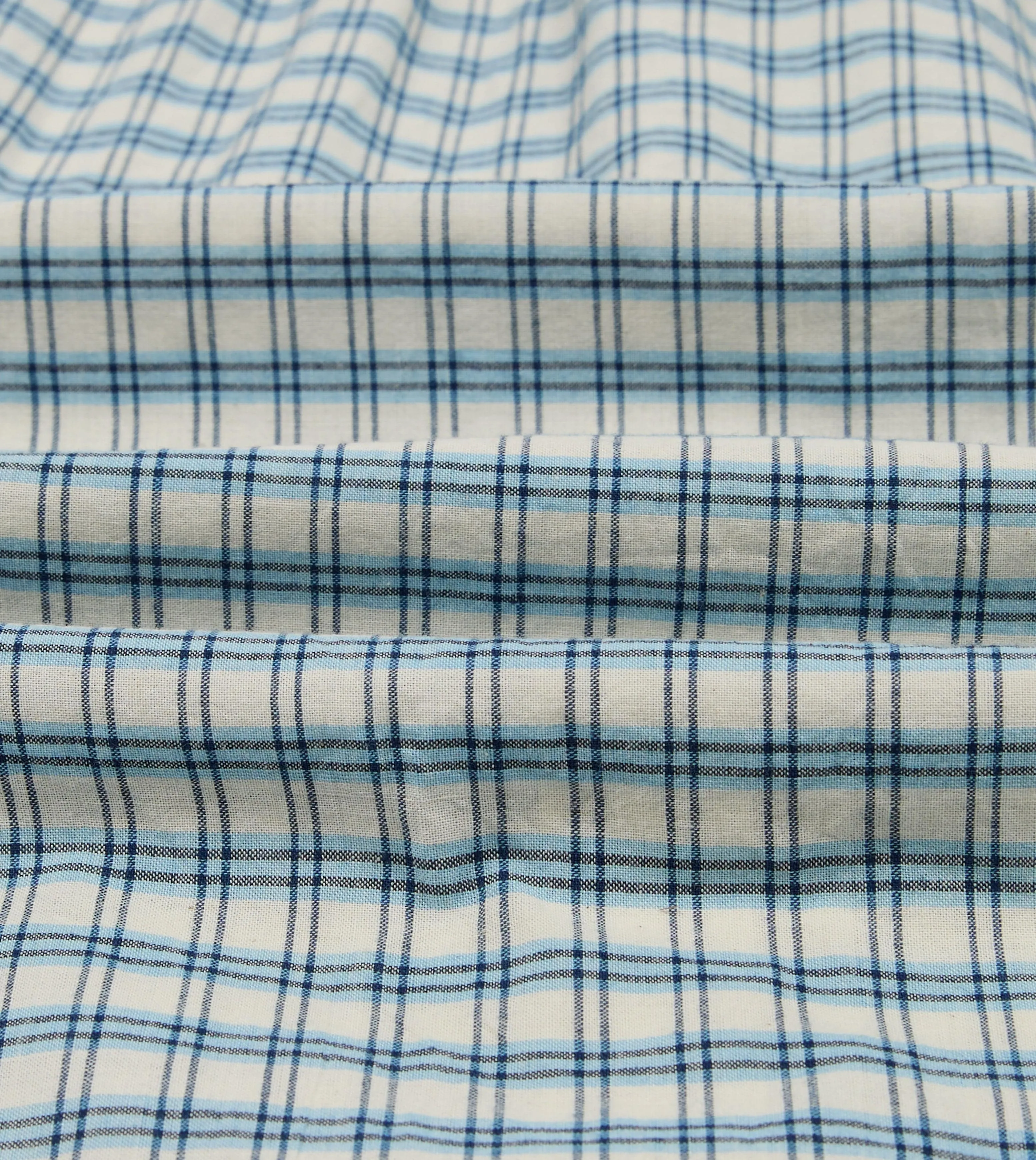Blue and White Madras Check Cotton Long Point Collar Shirt Men's masculinity