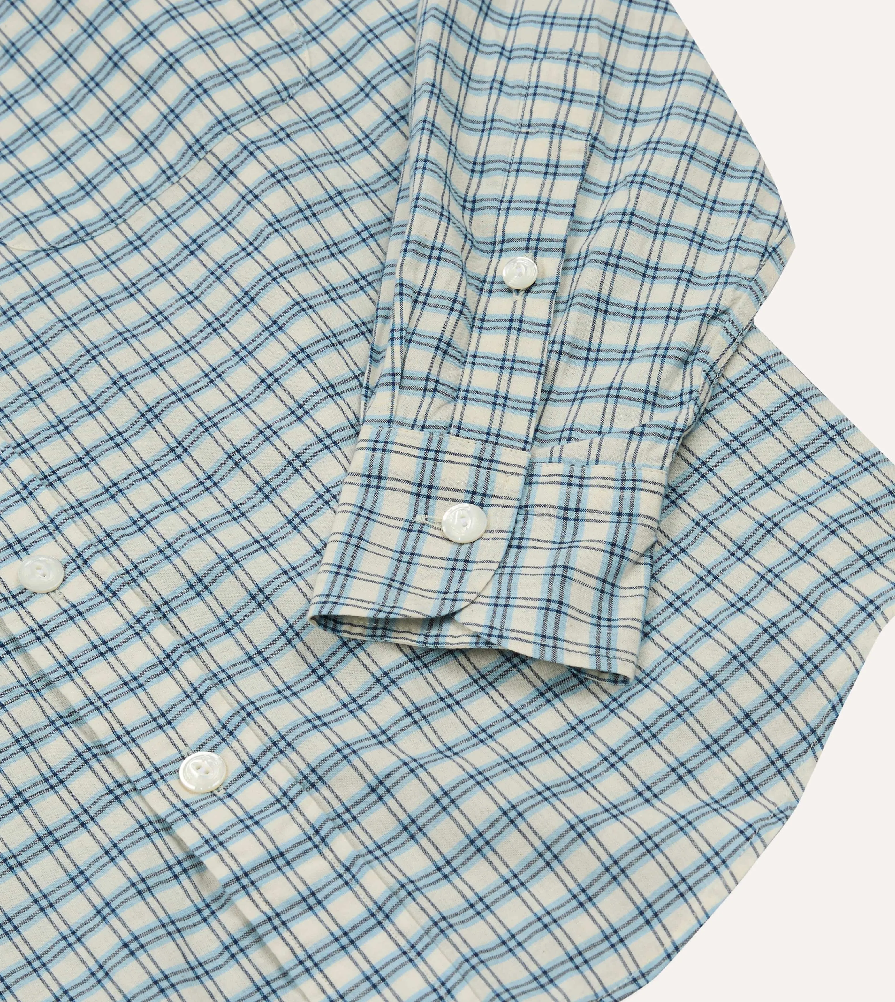 Blue and White Madras Check Cotton Long Point Collar Shirt MultiPly Fabric