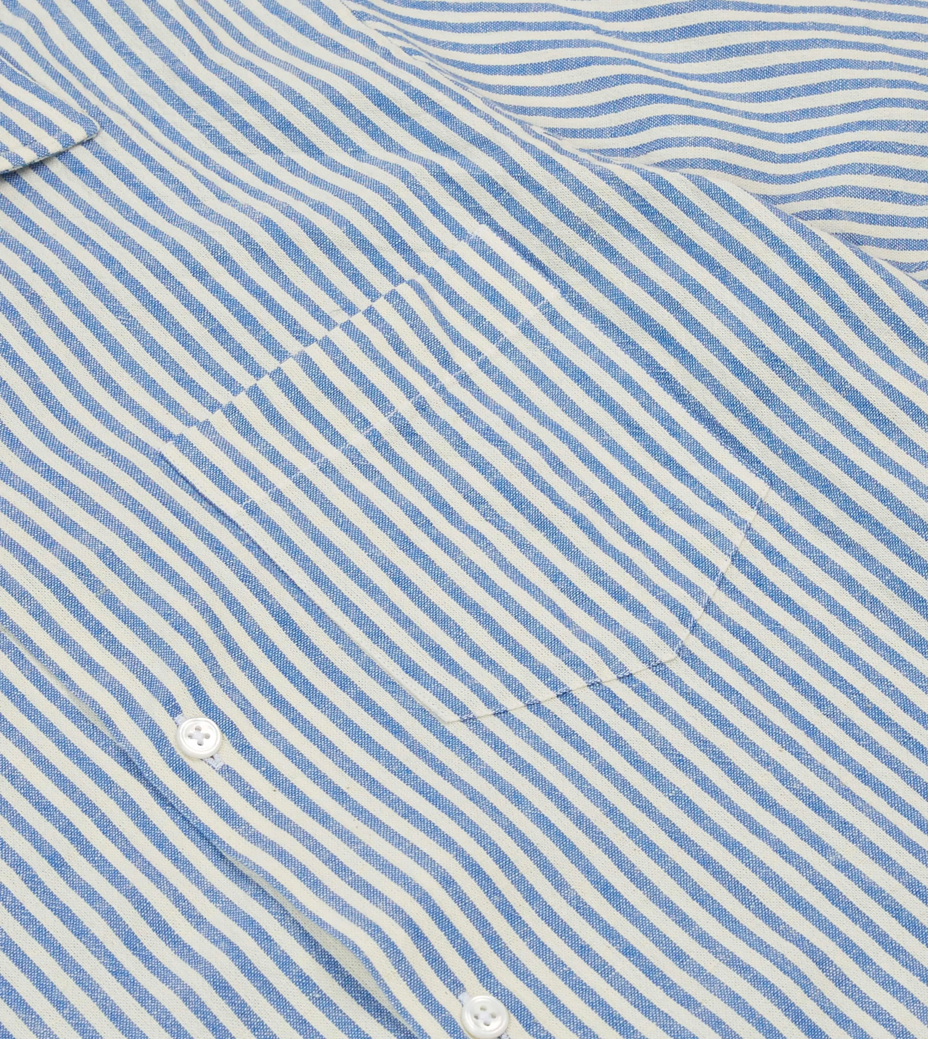 Blue and White Stripe Cotton-Linen Camp Collar Short Sleeve Shirt Everyday Look Wear Anti Static Treatment