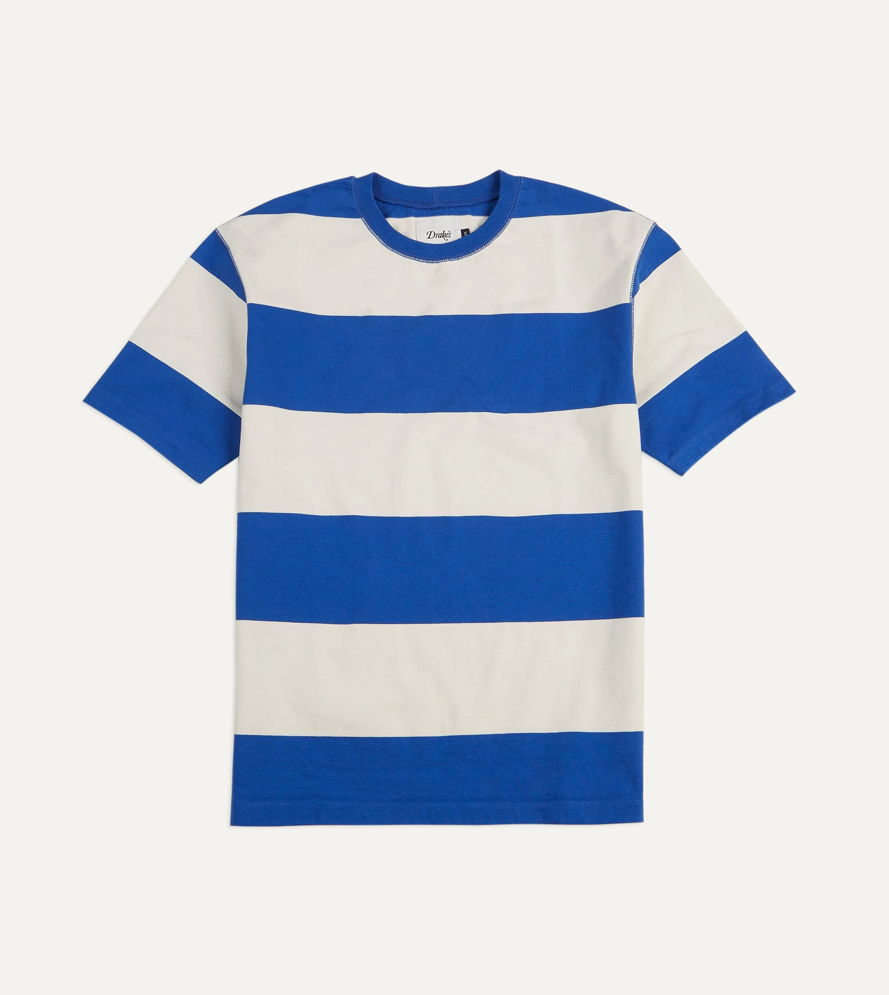 Blue and White Wide Stripe Heavy Cotton Crew Neck Hiking T-Shirt Simple and Comfortable Linen blend