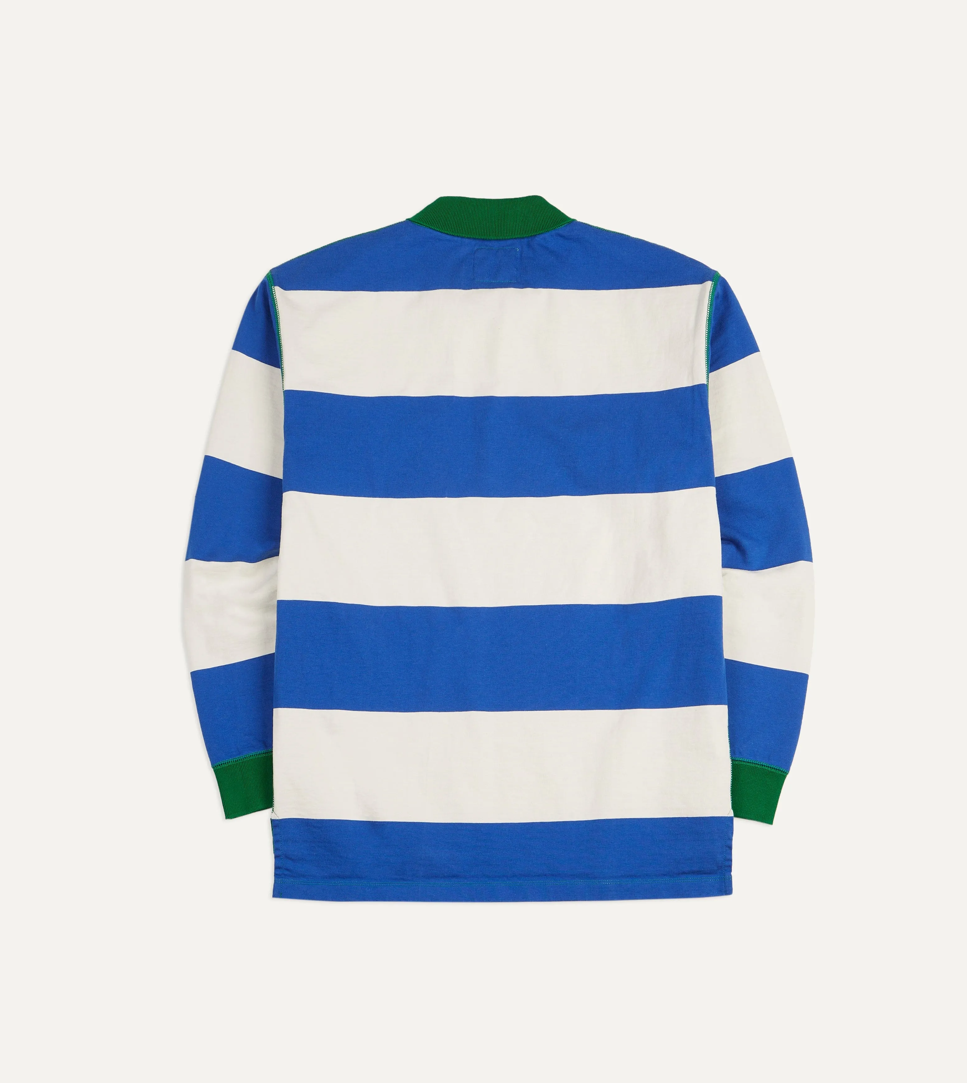 SeamlessConstruction Lightweight Layer Blue and White Wide Stripe Mock Collar Long-Sleeve Jersey