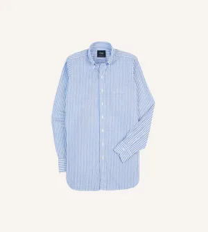 Boat neck style Blue Bengal Stripe Cotton Poplin Button-Down Shirt