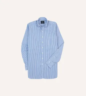 Flexible Neckband Blue Bengal Stripe Cotton Poplin Button-Down Shirt
