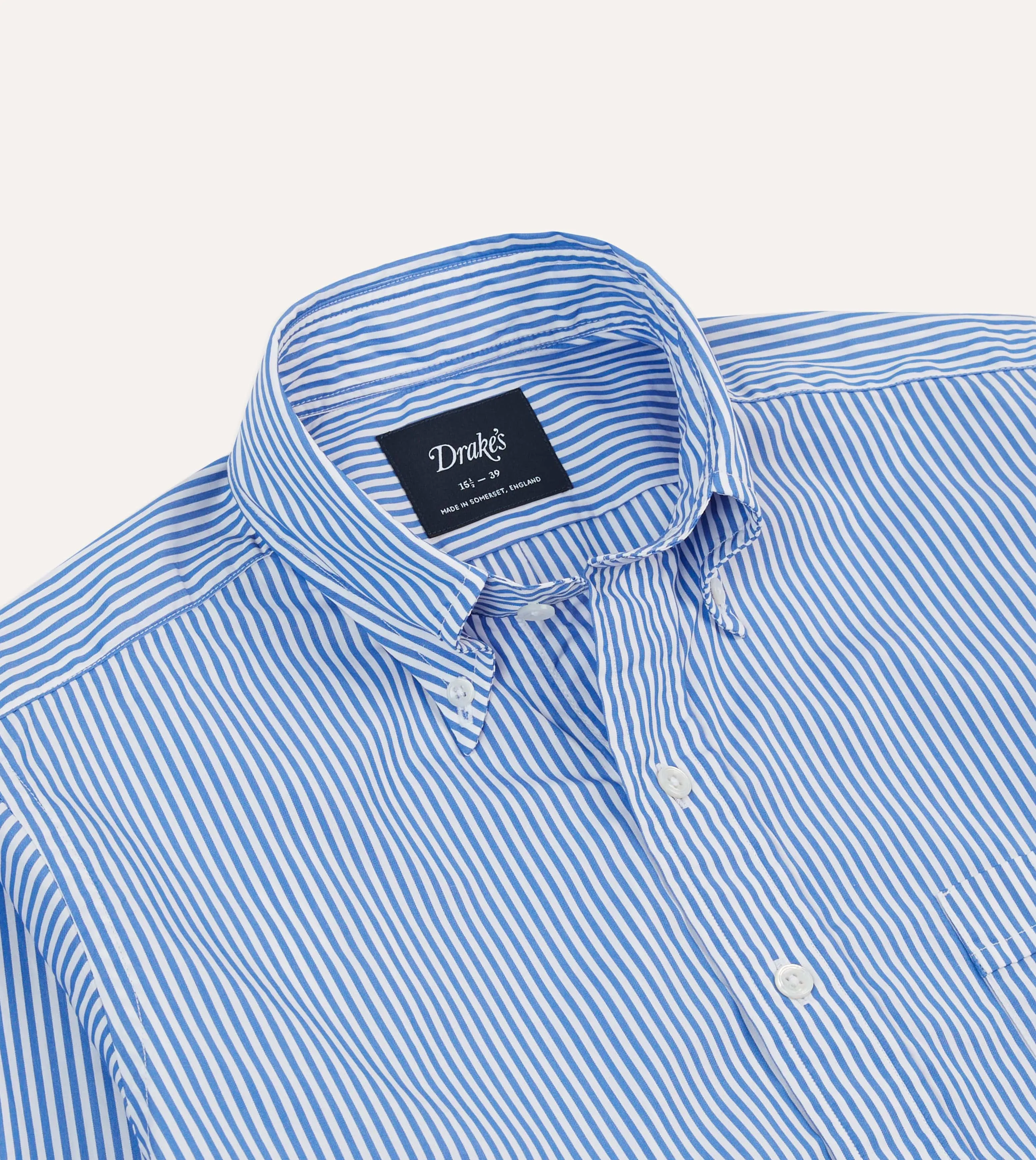 Blue Bengal Stripe Cotton Poplin Button-Down Shirt ReinforcedShoulderPanels