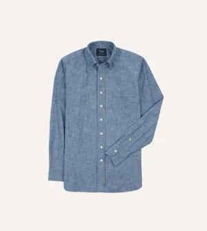 Blue Chambray Long Point Collar Shirt Taped Neckline Valentine's Day