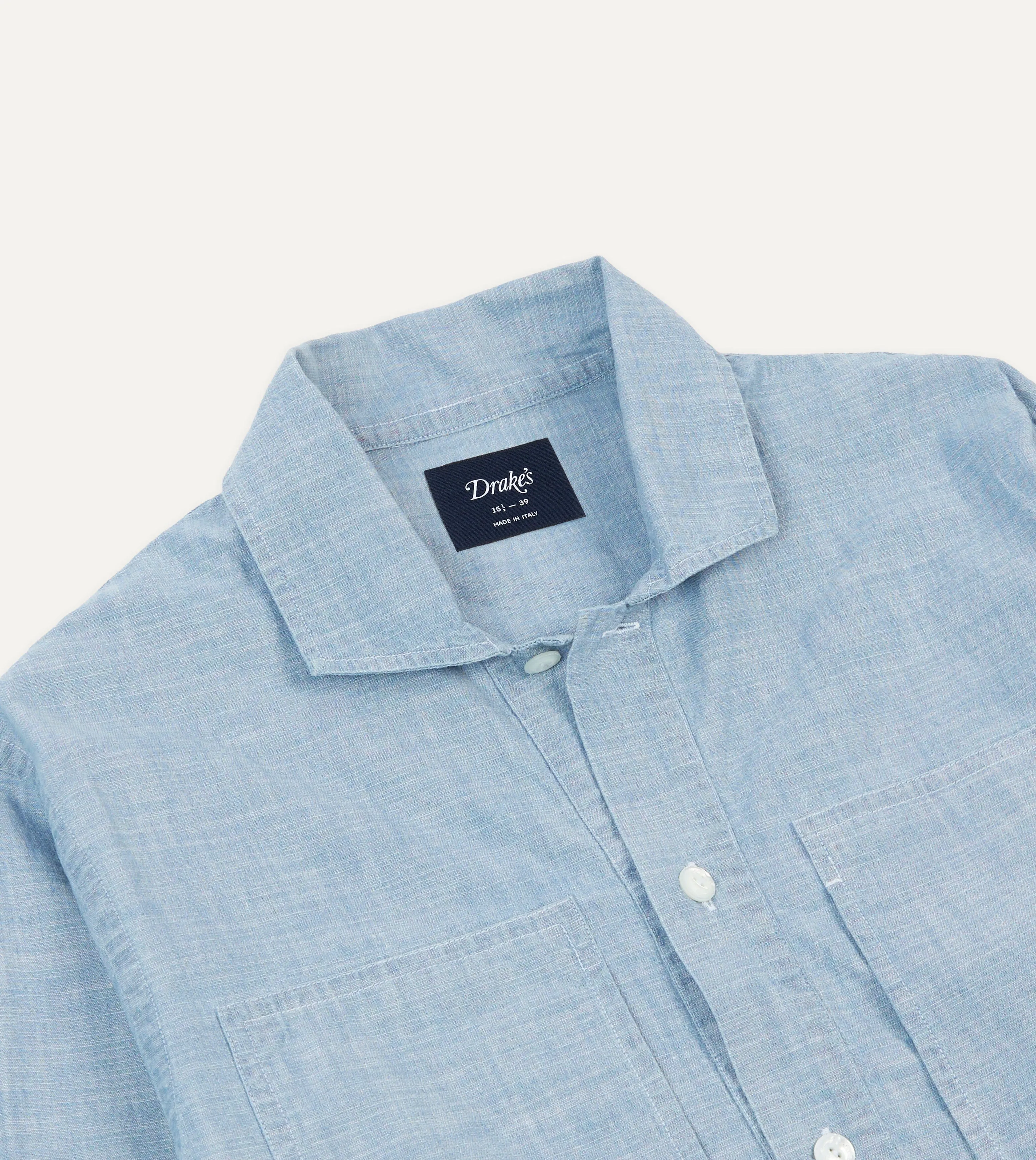 Seasonal Casual Quick Drying Blue Cotton Chambray Spread Collar Popover Shirt