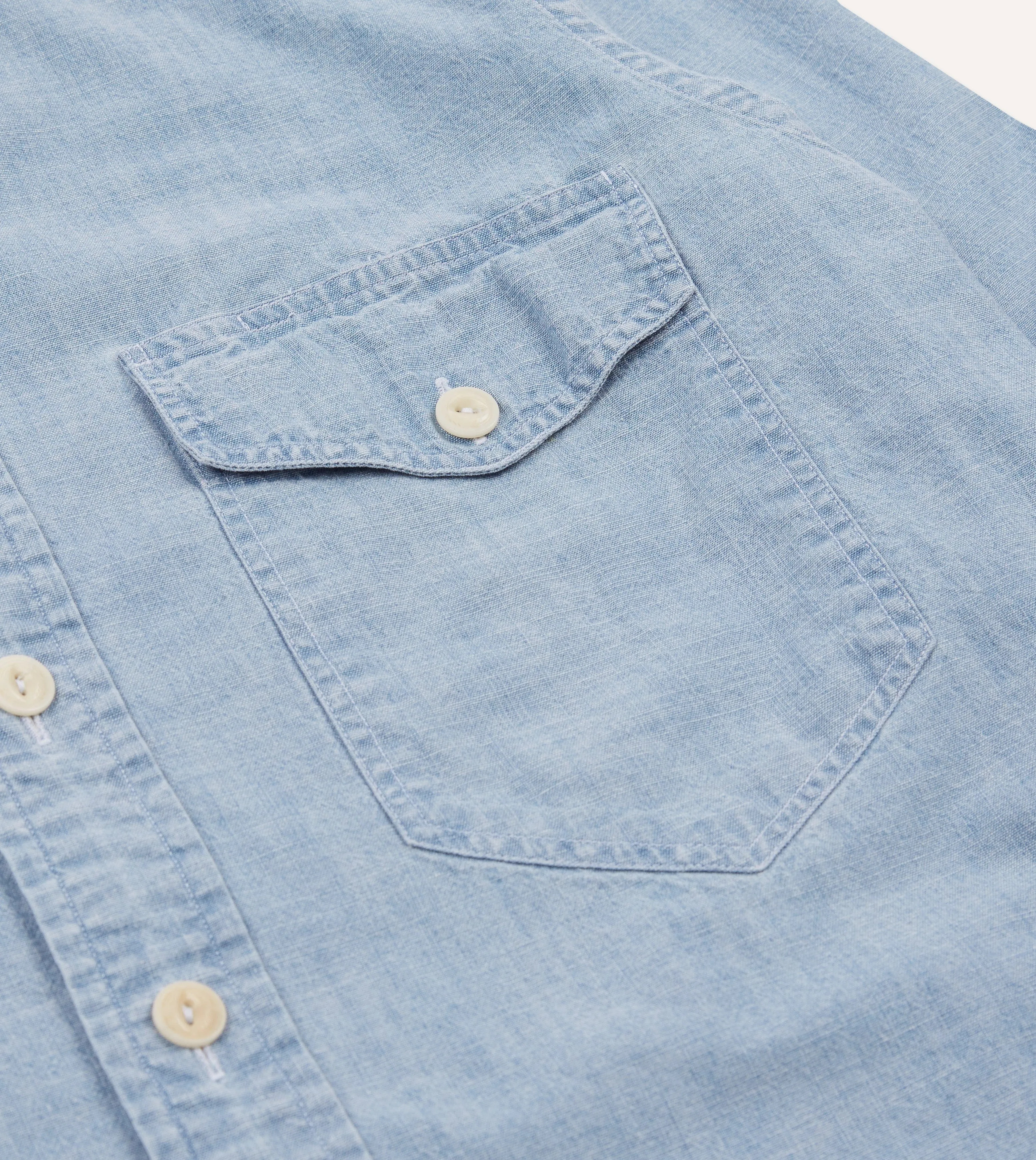 Blue Cotton Chambray Two-Pocket Work Shirt Relaxed Smart