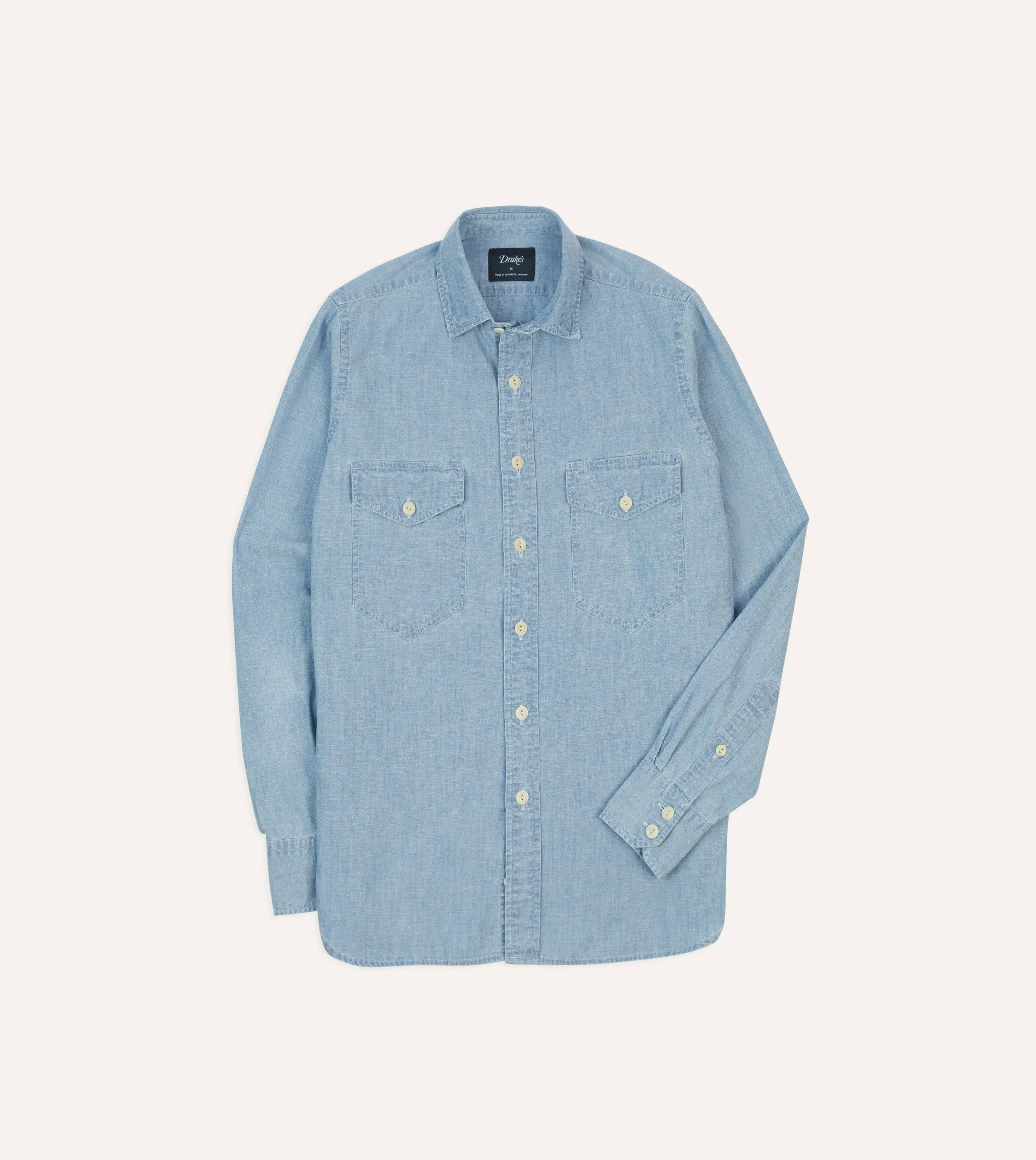 Blue Cotton Chambray Two-Pocket Work Shirt Light Comfort Style