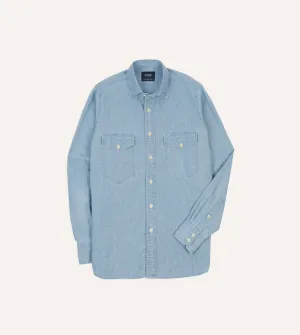 Blue Cotton Chambray Two-Pocket Work Shirt Light Comfort Style