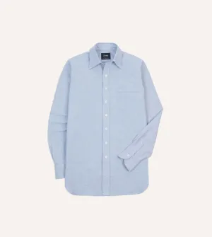 Blue Cotton Oxford Cloth Long Point Collar Shirt Daily Casual Minimal Fashion