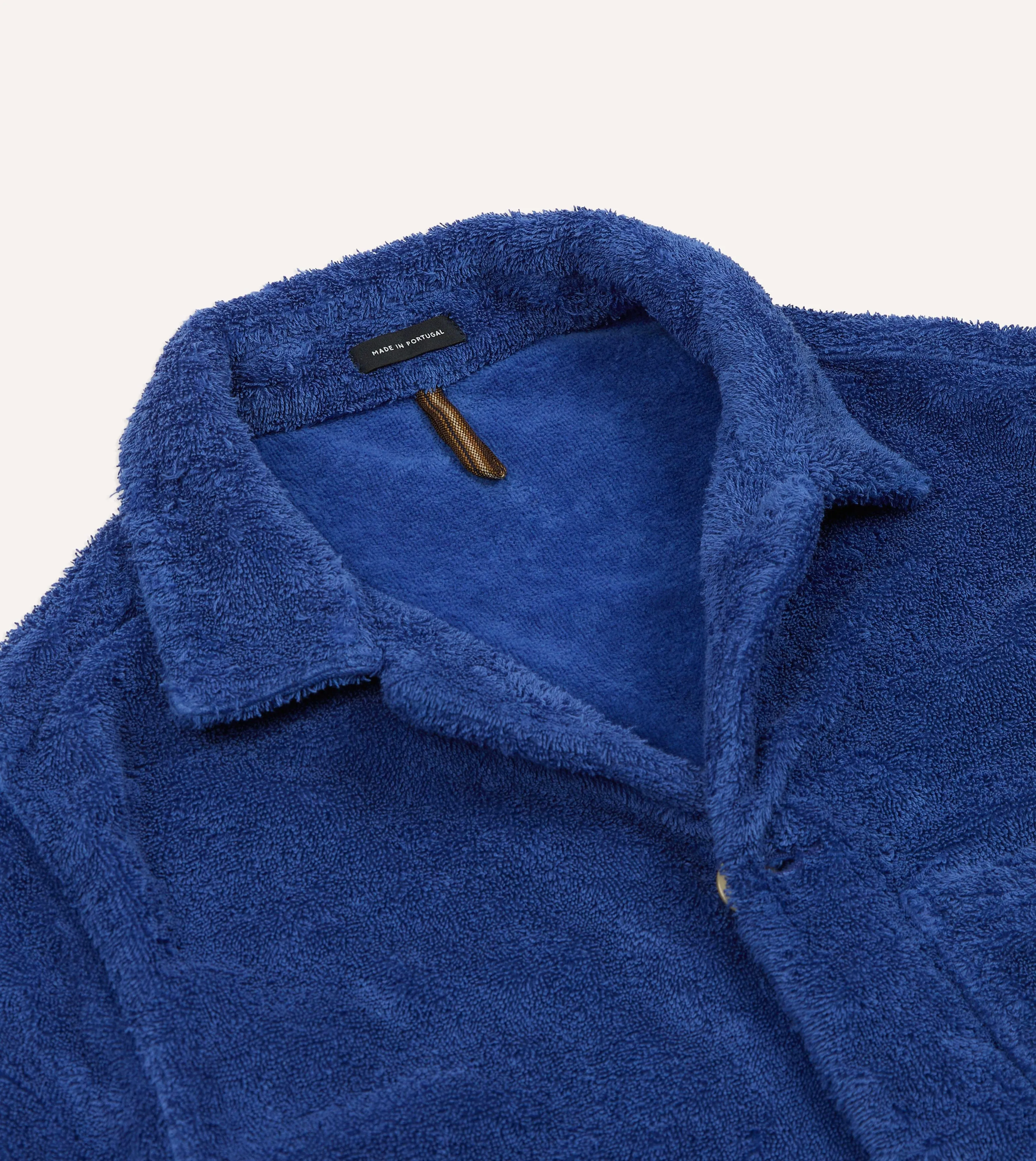 Blue Cotton Terry Towelling Short Sleeve Safari Shirt Comfort Style Active Style