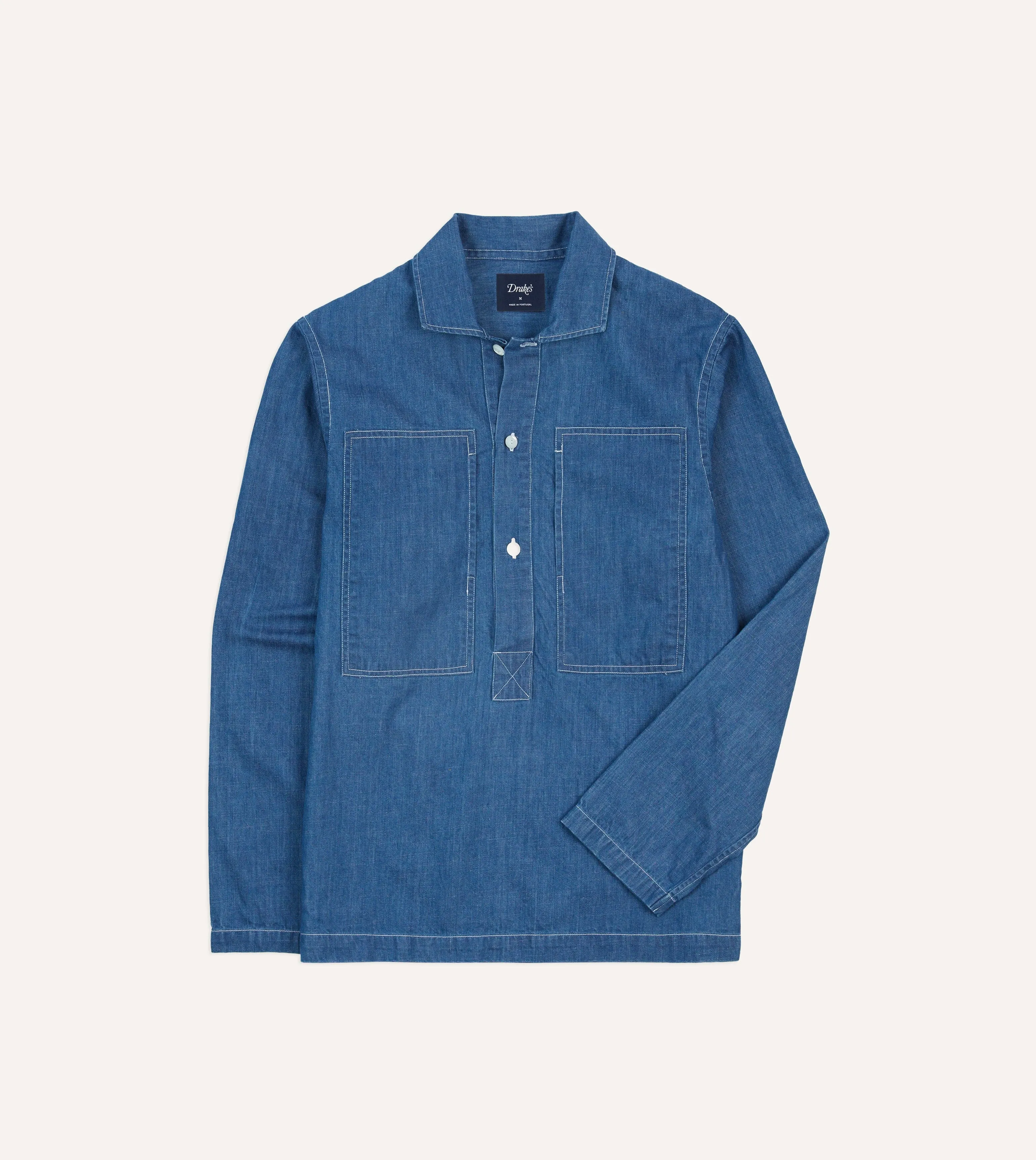Blue Denim Spread Collar Popover Shirt Ultra Soft Finish
