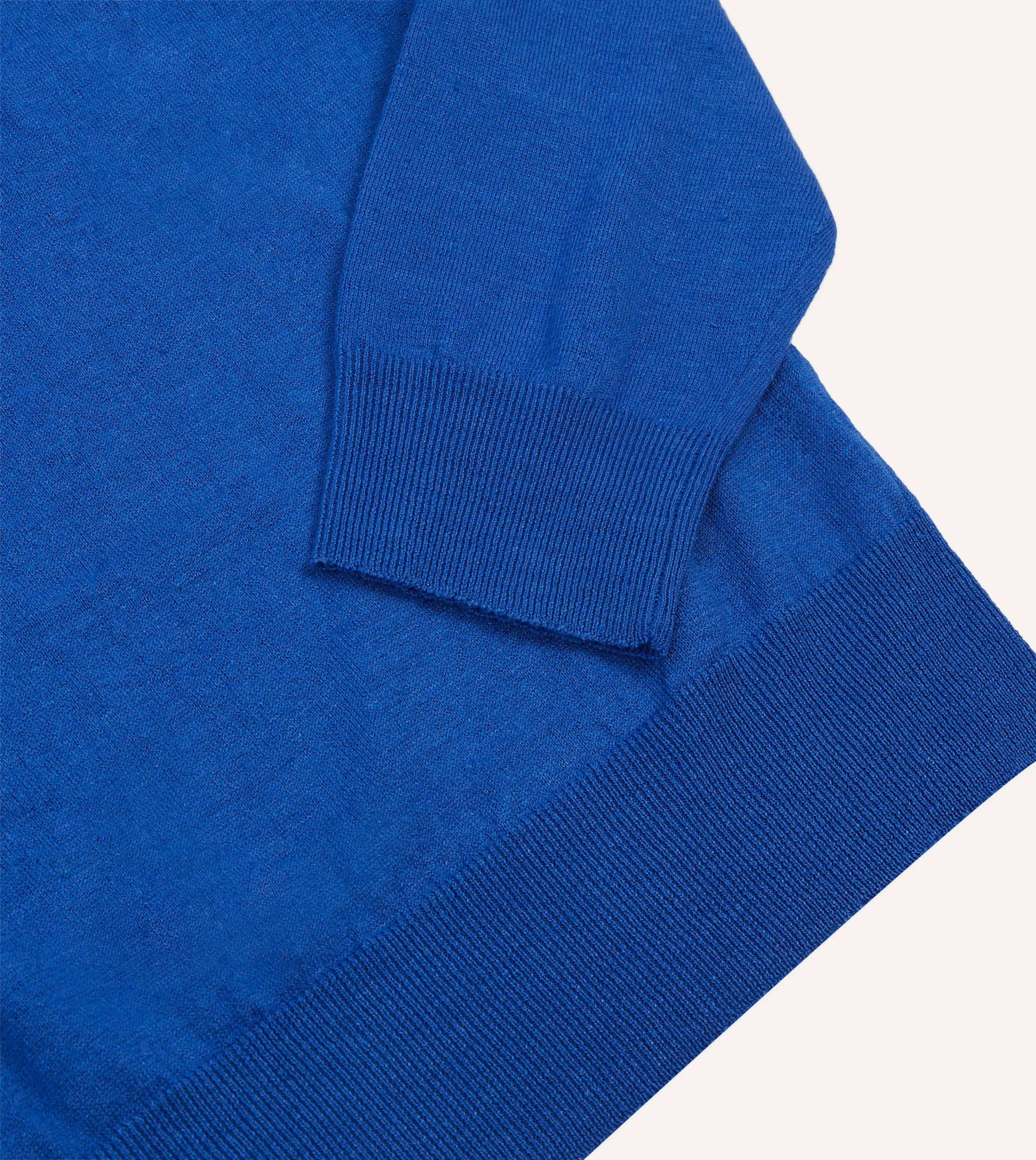 Laidback Mood Blue Linen-Cotton Knitted Long-Sleeve Polo Shirt