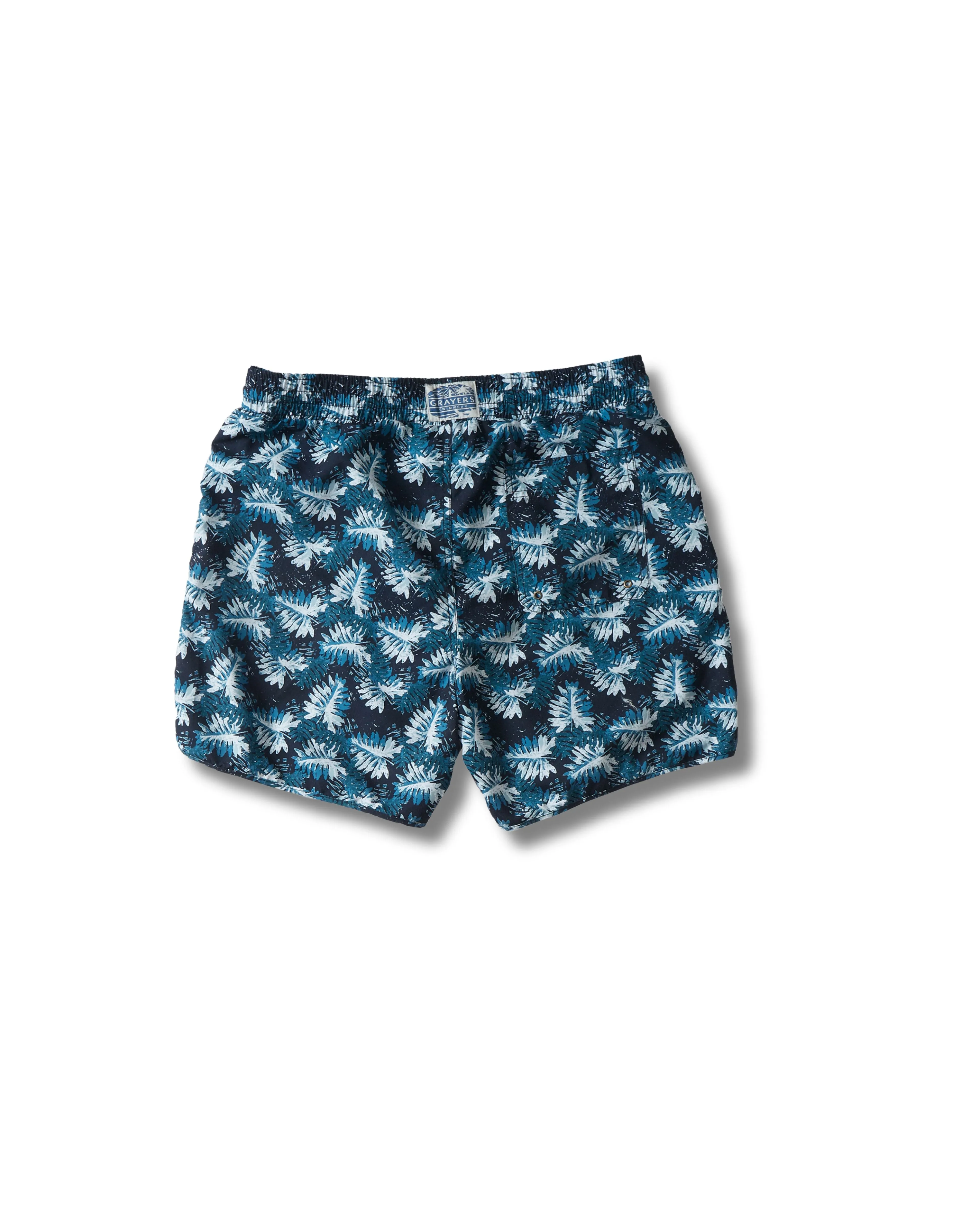 Soft Inner Lining Blue Palms Eco Swim Trunk 6" - Navy Green Leaf