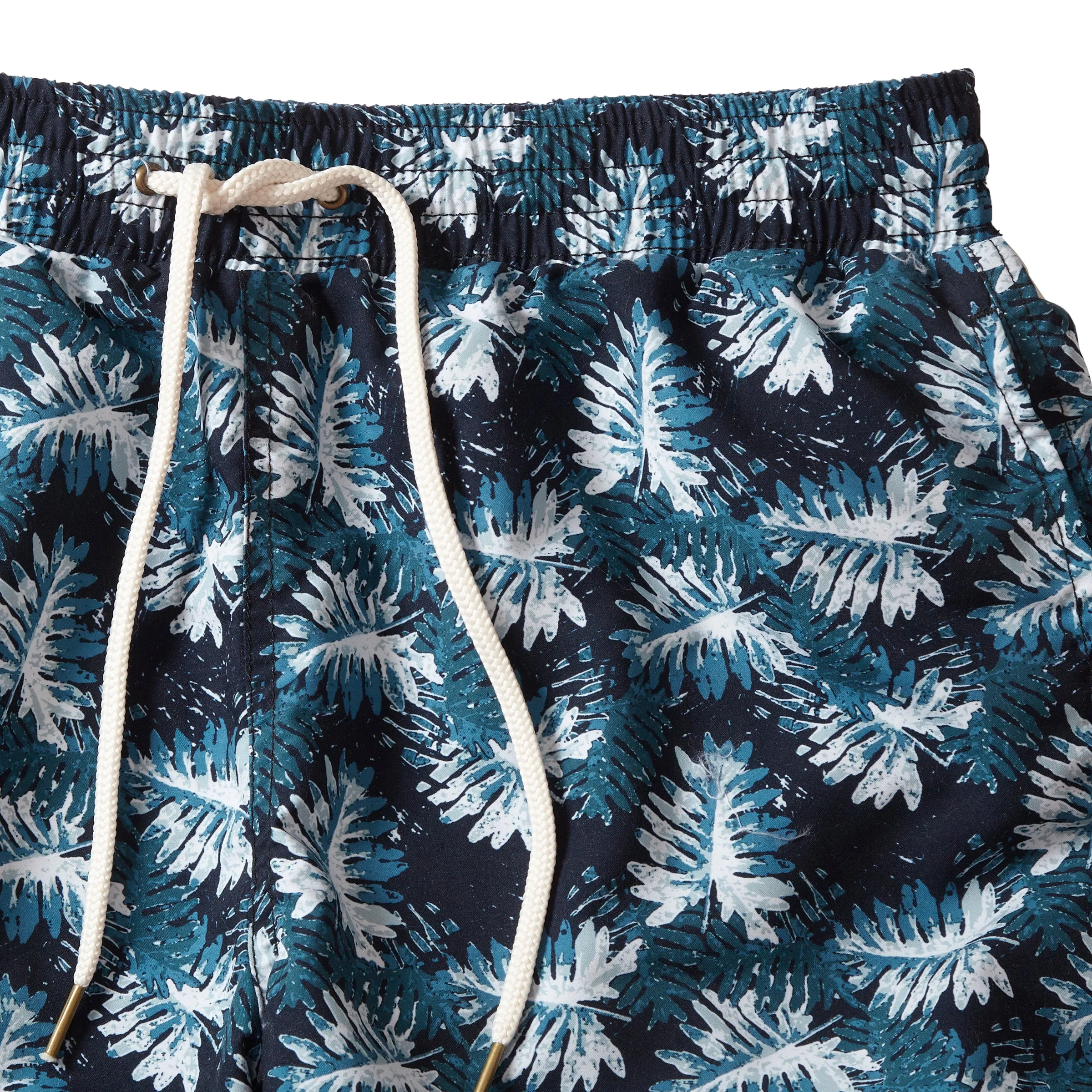 Breathable Design Blue Palms Eco Swim Trunk 6" - Navy Green Leaf