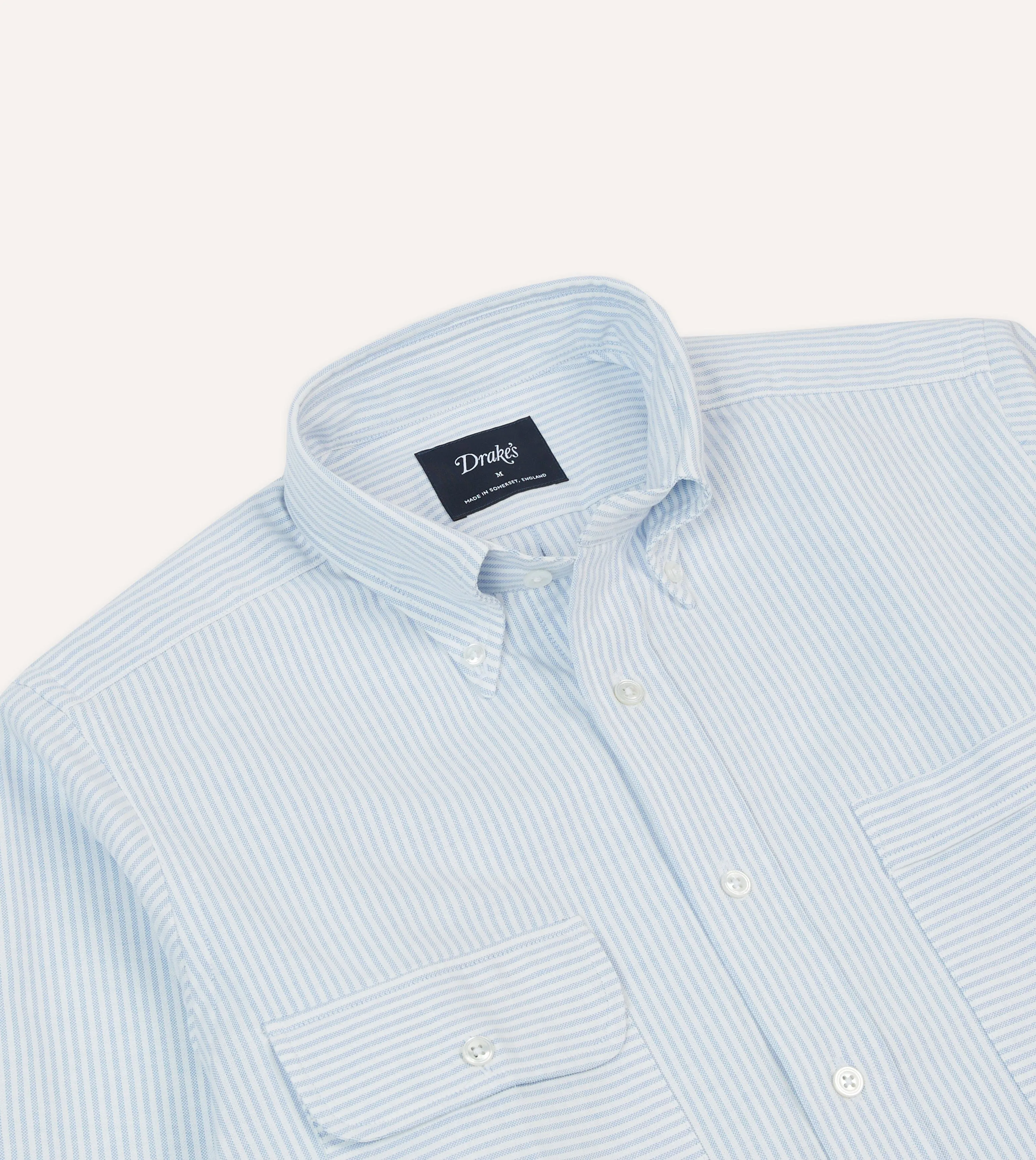Blue Ticking Stripe Oxford Cloth Button-Down Work Shirt Classic and Comfy