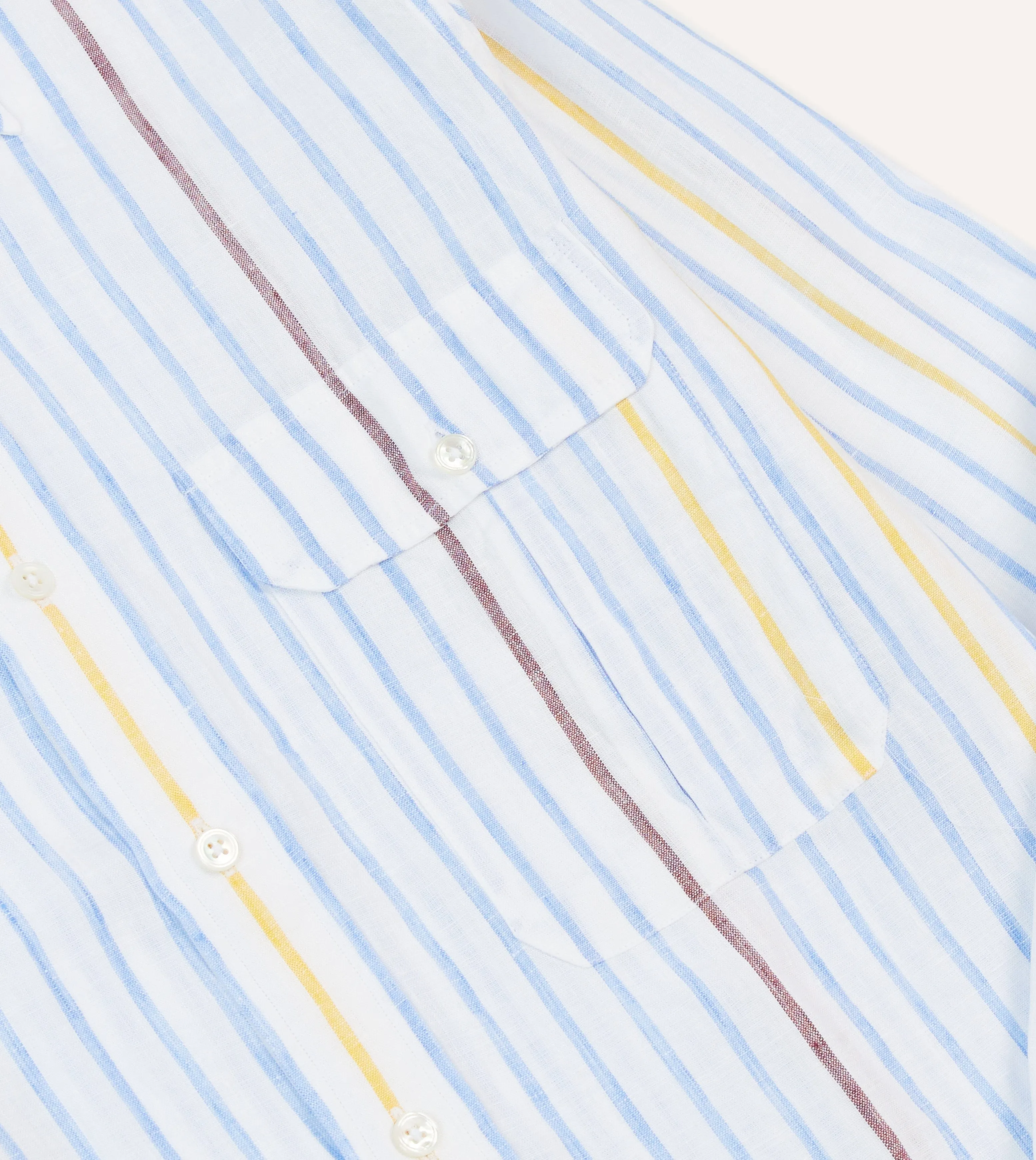 Customer Favorite Blue, White and Yellow Stripe Linen Long Point Collar Shirt