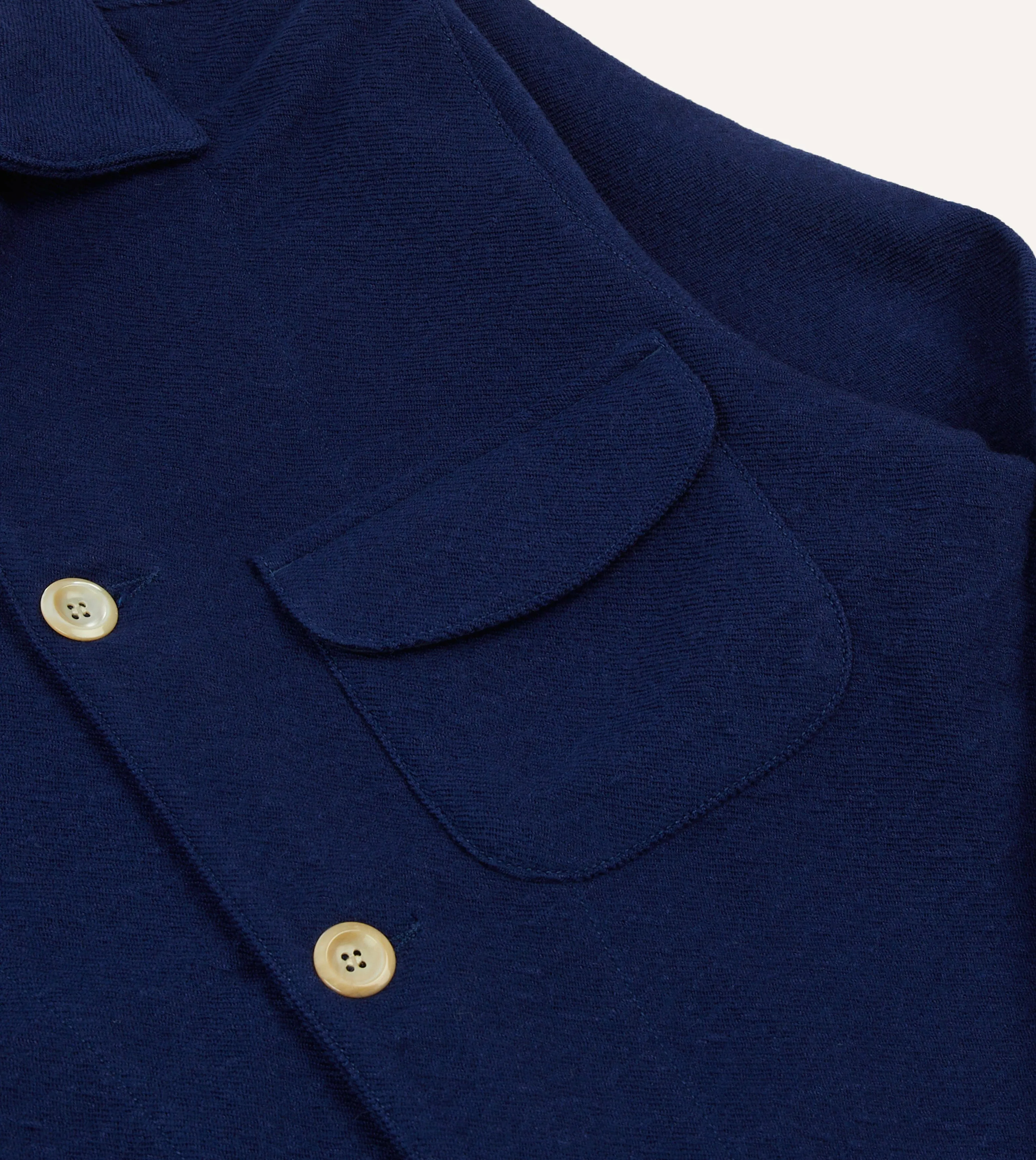 Abrasion Proof Shoulders Blue Wool-Linen Three-Pocket Chore Jacket