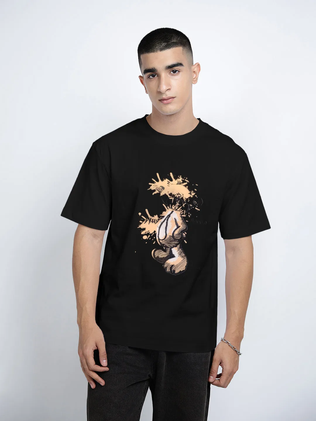 Star Light Style Mood Men's Graphic Print Black Short Sleeves Round Neck Regular Fit T-Shirt