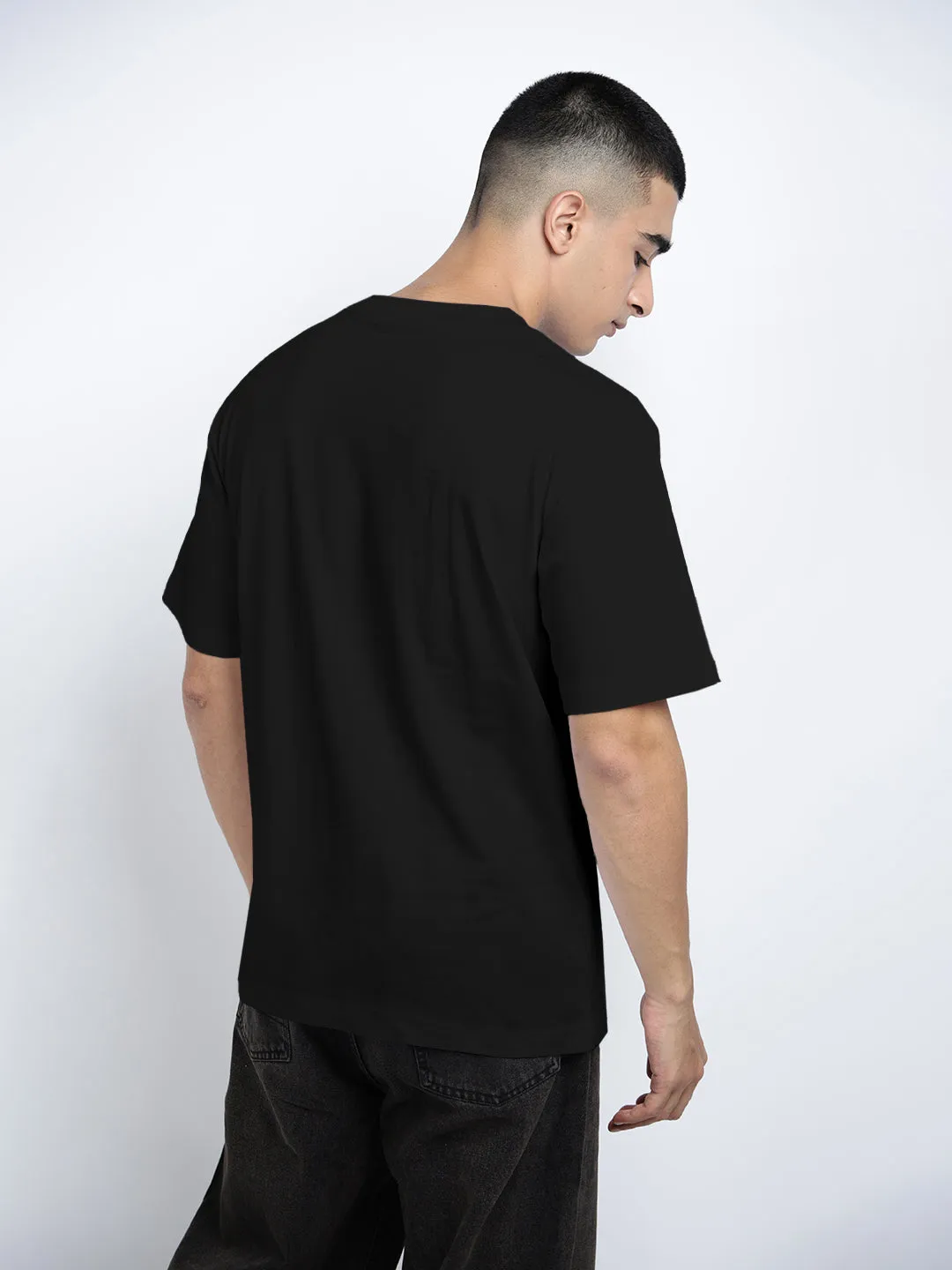 Men's Graphic Print Black Short Sleeves Round Neck Regular Fit T-Shirt Sharp Line