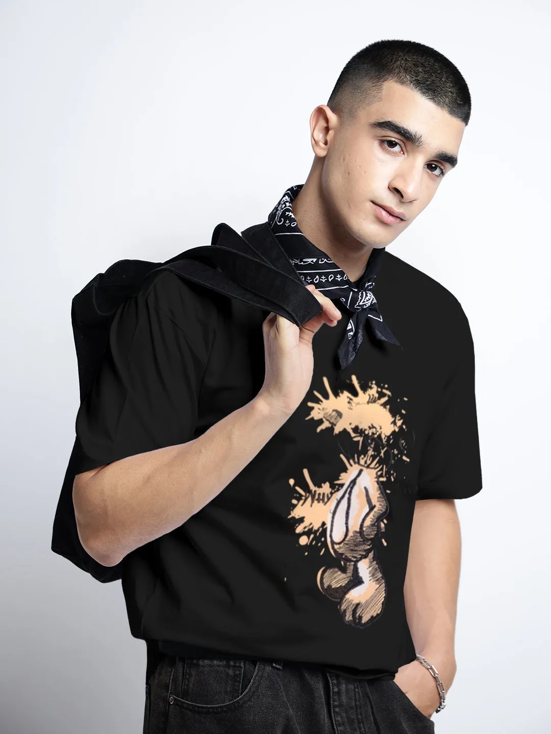 Sustainable Base Men's Graphic Print Black Short Sleeves Round Neck Regular Fit T-Shirt