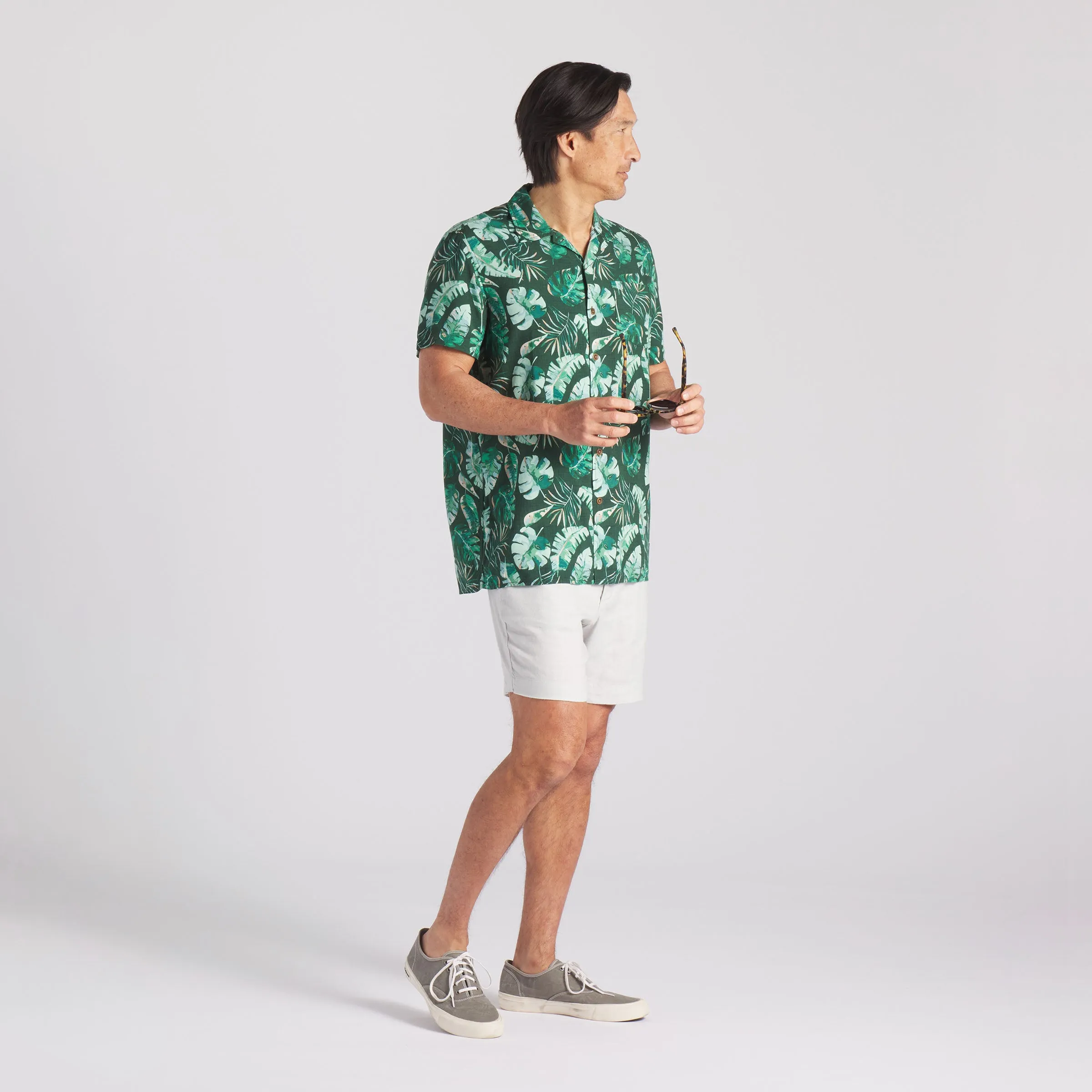 Vintage Hawaiian Camp Collar Shirt - Green Leaf quick-drying Flattering Design